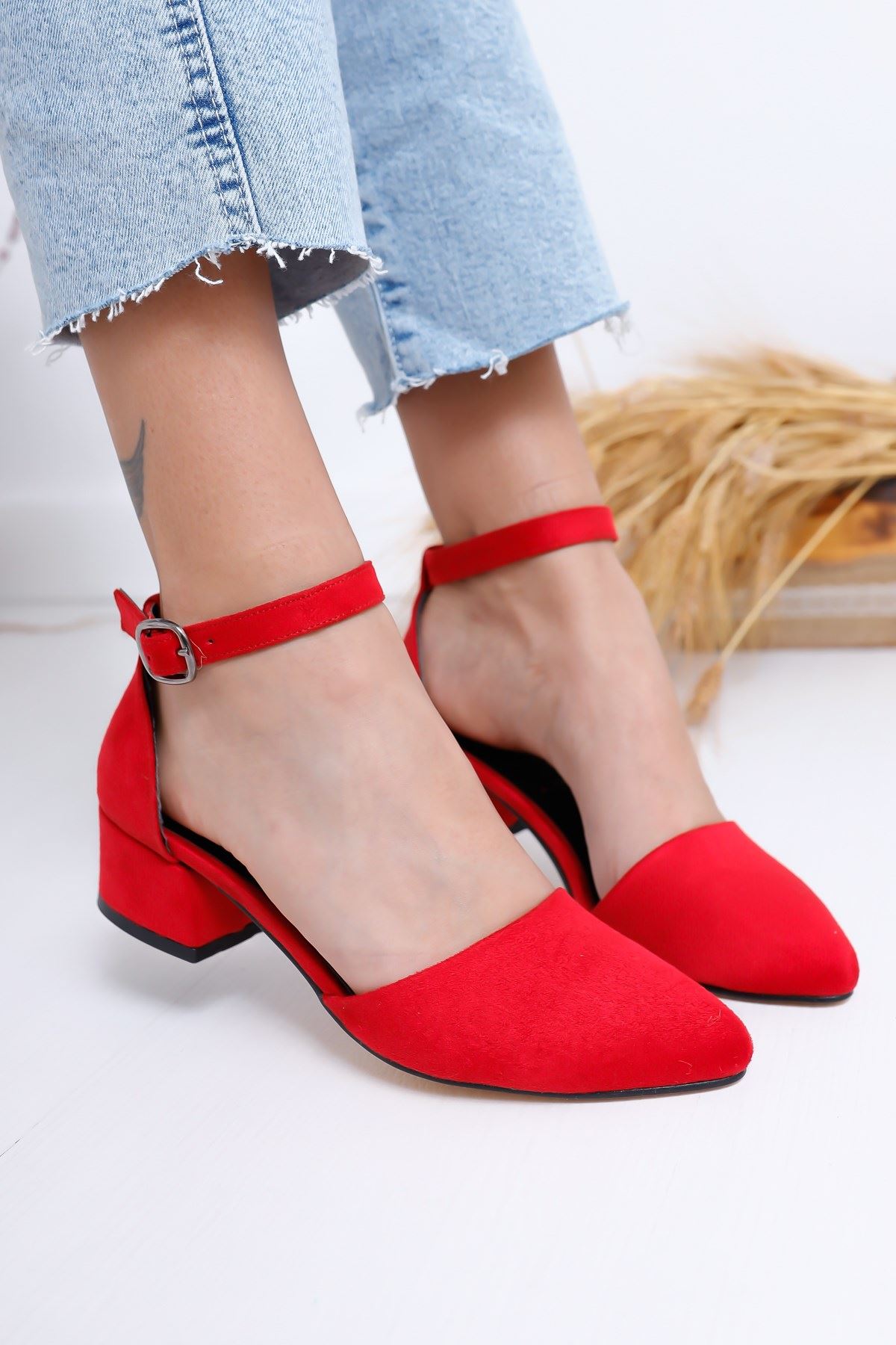 Dary Topuklu Kırmızı Süet Ayakkabı