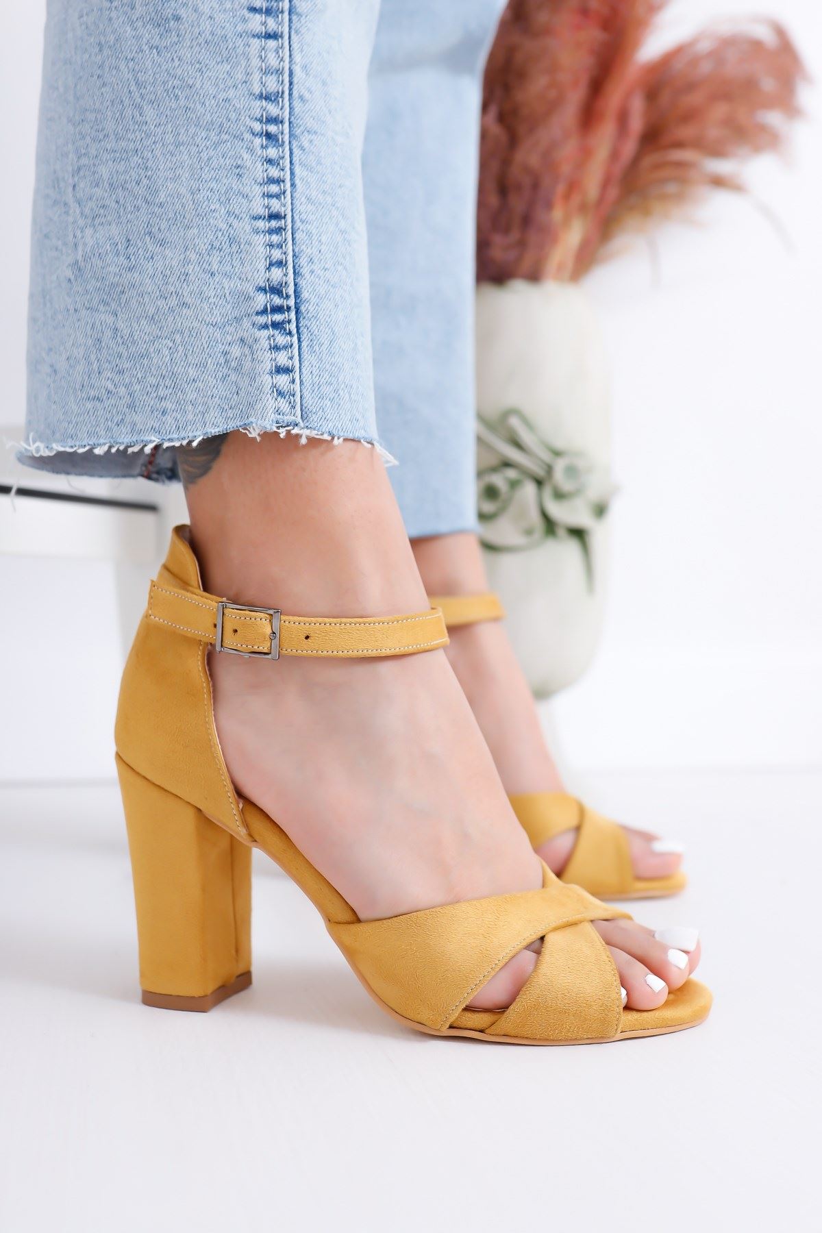 Jany Topuklu Hardal Süet Ayakkabı