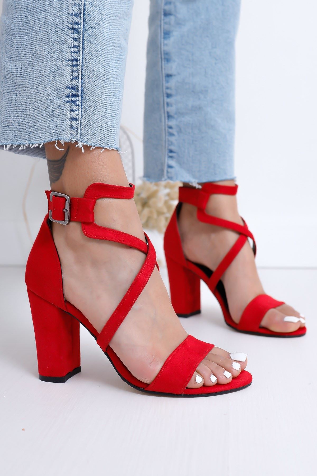Ansley Topuklu Kırmızı Süet Ayakkabı