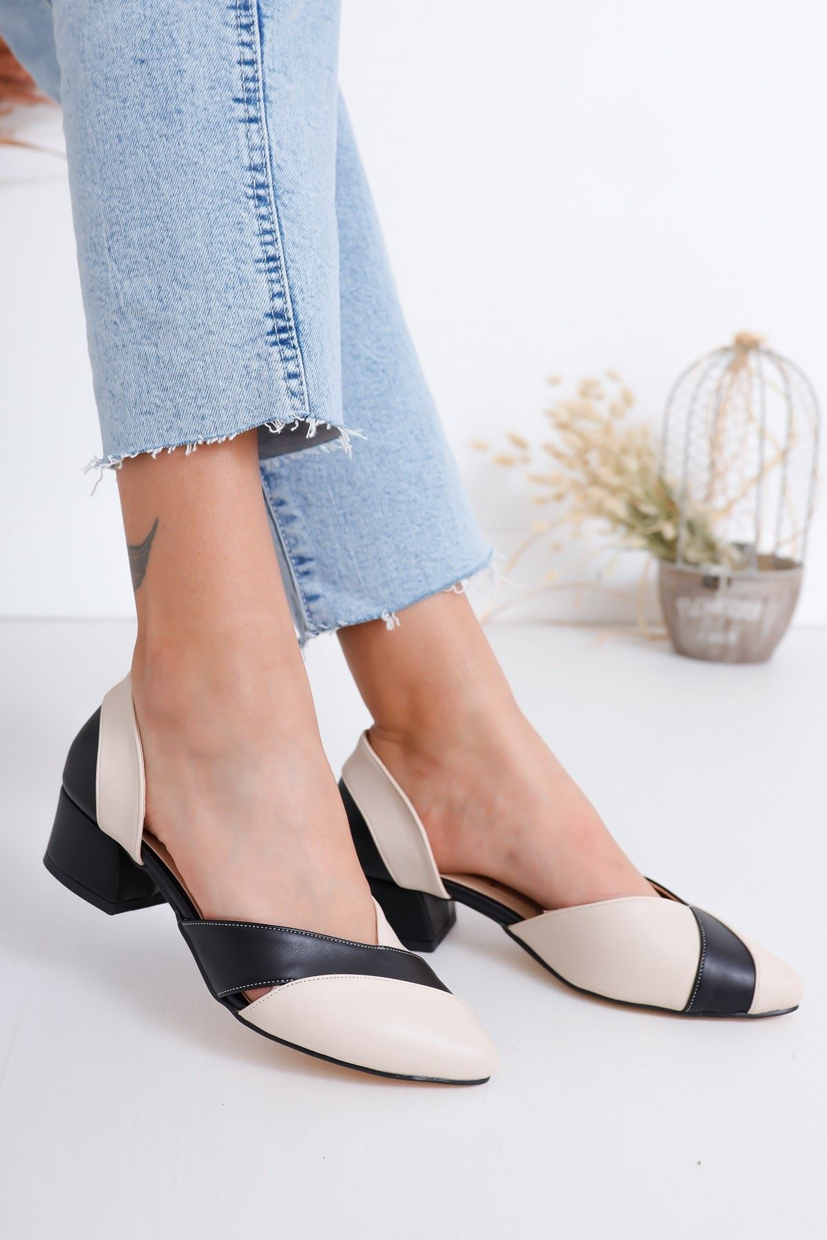Peggy Topuklu Siyah-Ten Cilt Ayakkabı