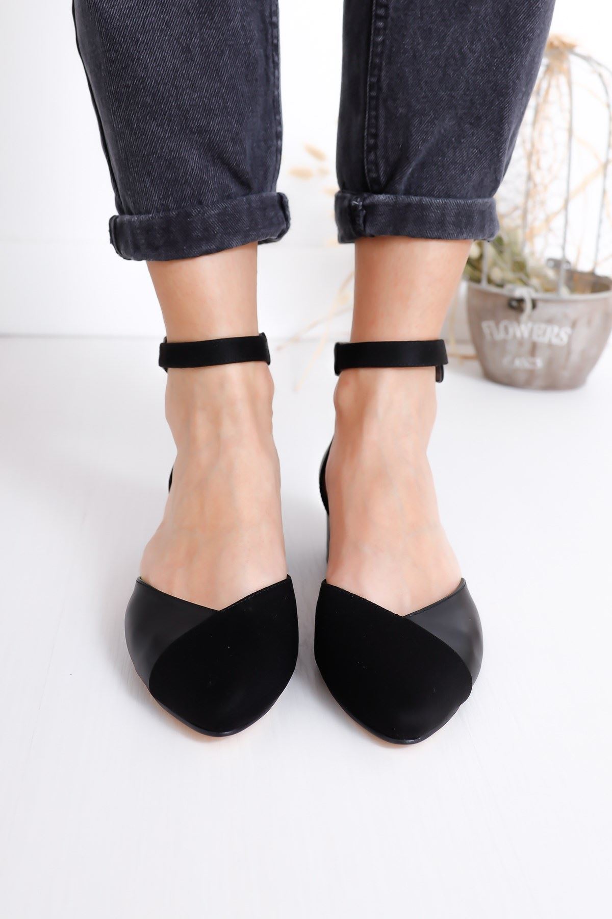 Holly Topuklu Siyah Cilt-Süet Ayakkabı