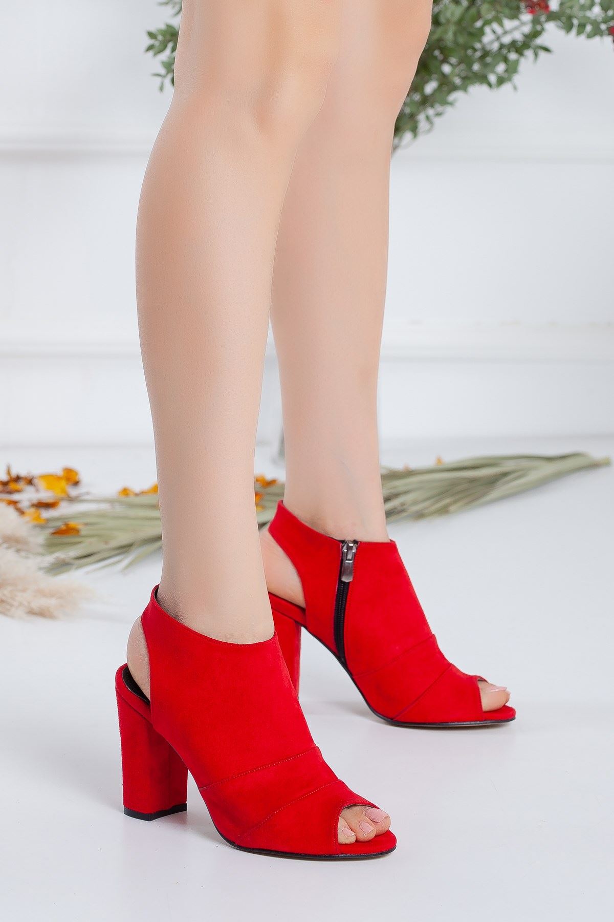 Tisha Topuklu Kırmızı Süet Ayakkabı