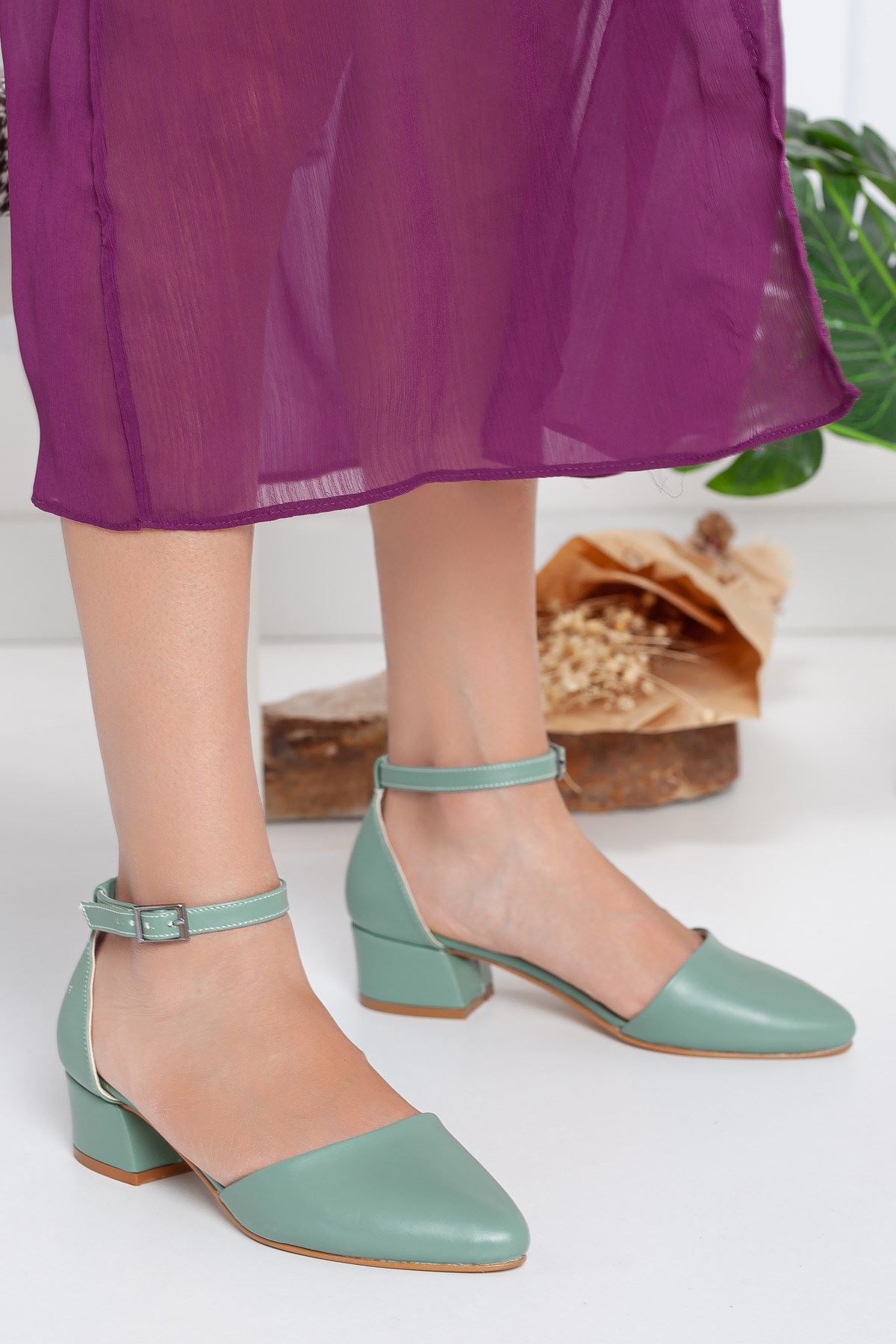 Dary Topuklu Yeşil Cilt Ayakkabı