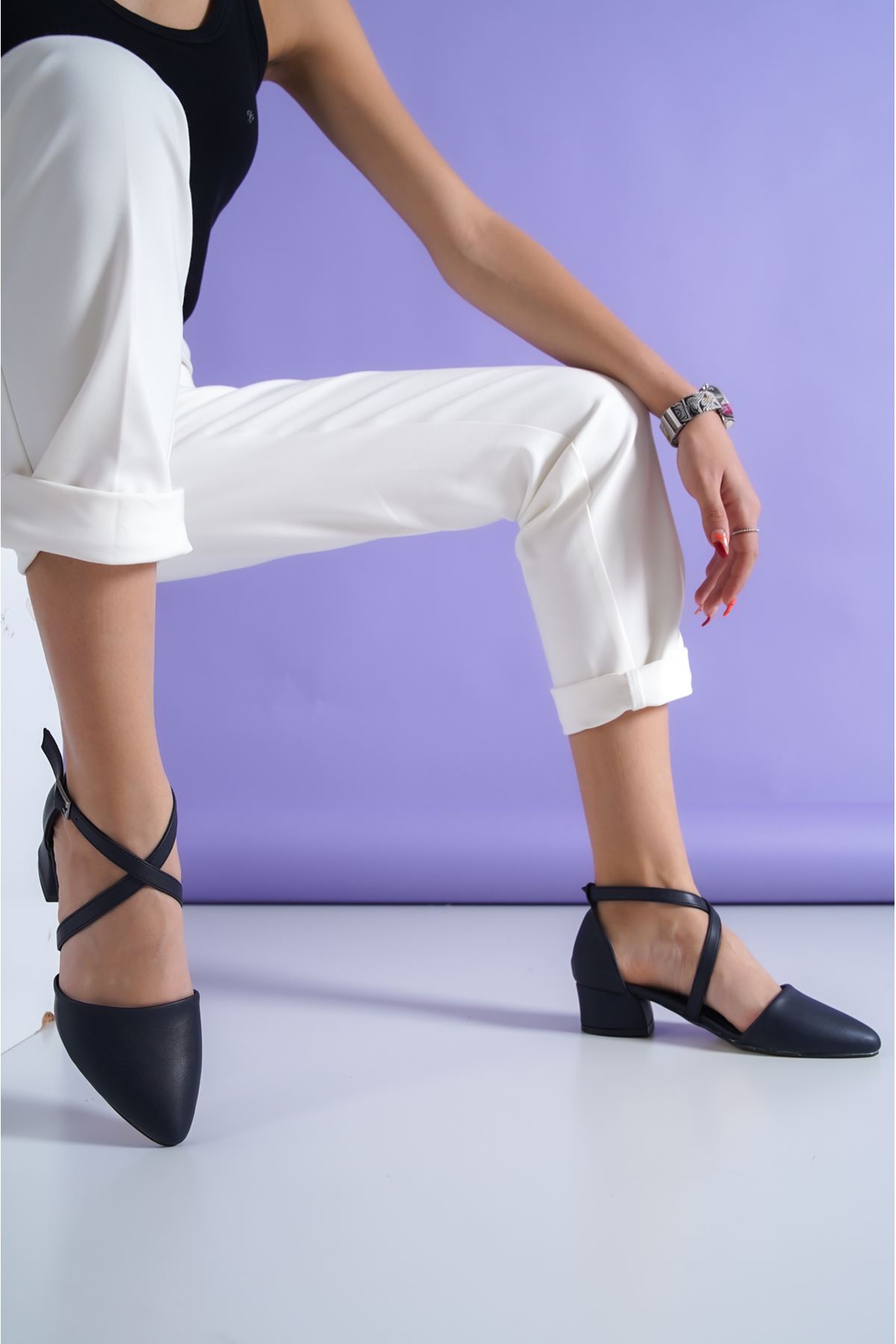 Letha Lacivert Cilt Topuklu Kadın Ayakkabı