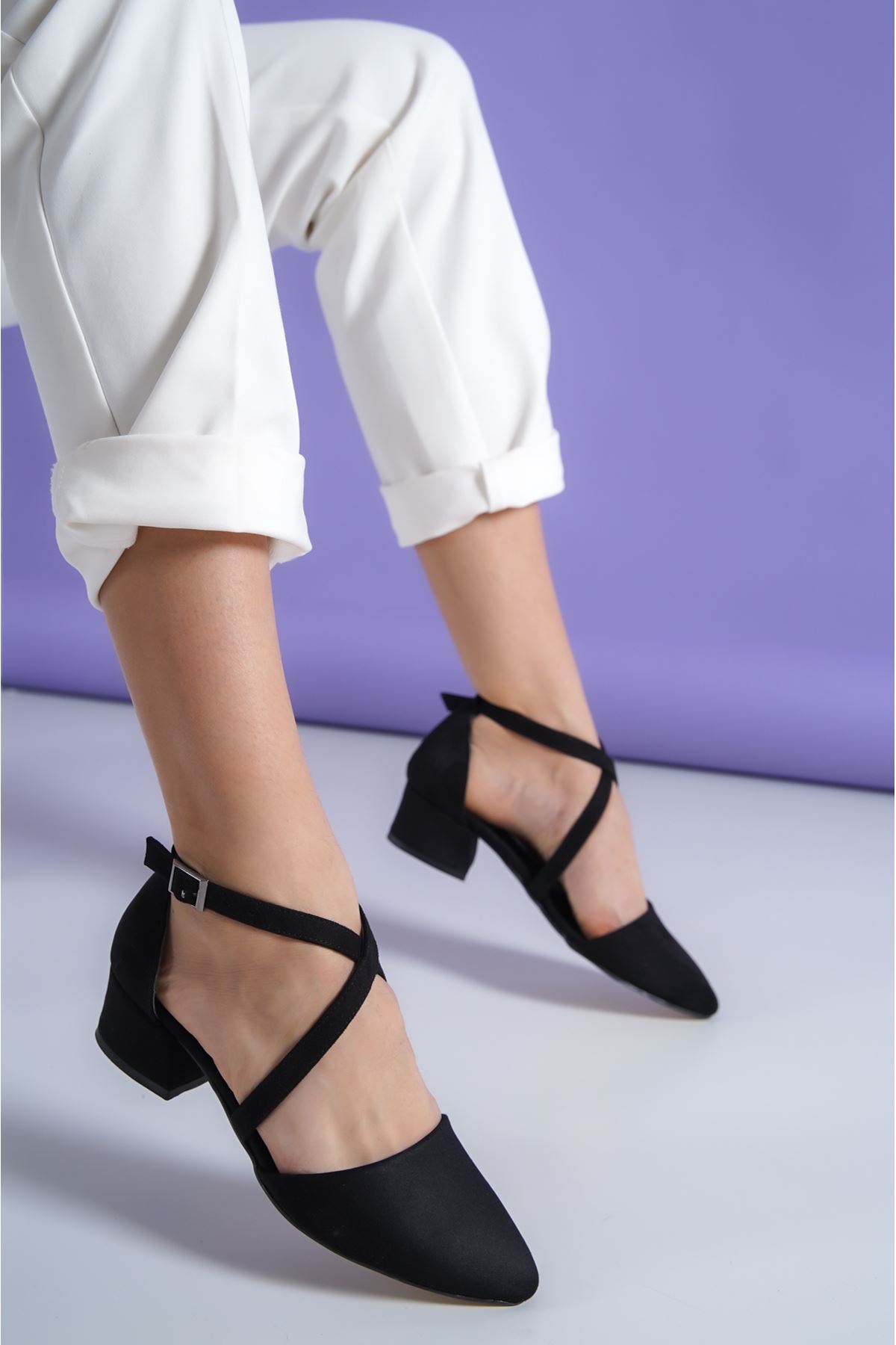 Letha Siyah Süet Topuklu Kadın Ayakkabı