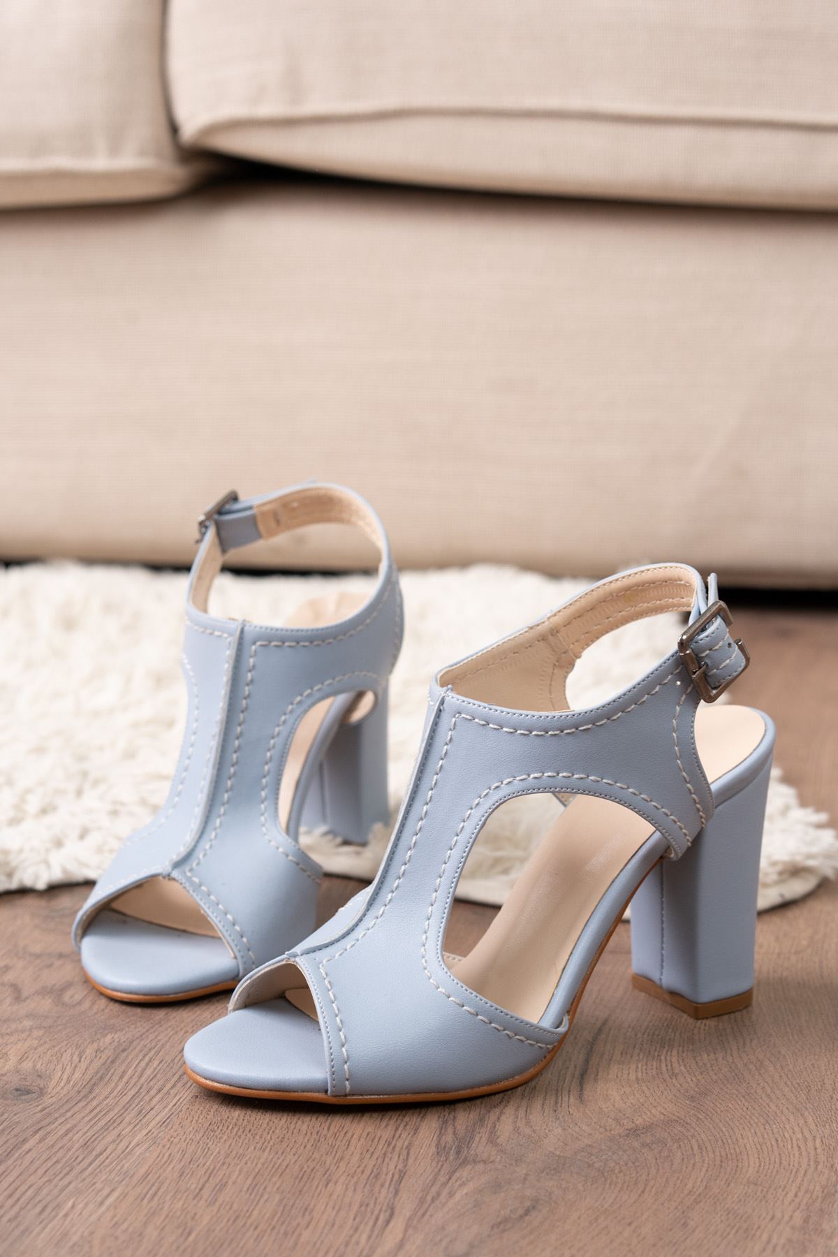 Orisha Bebe Mavisi Cilt Topuklu Kadın Ayakkabı  