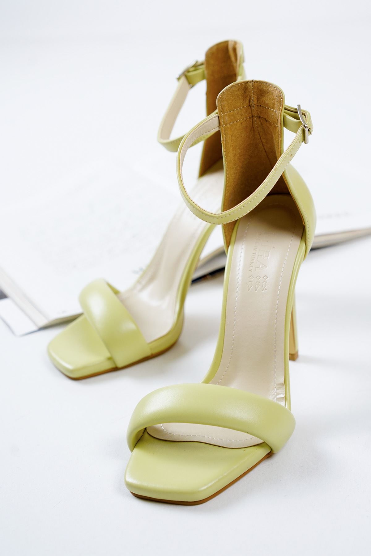 Yovia Fıstık Yeşili Cilt Kadın Yüksek Topuklu Kadın Ayakkabı