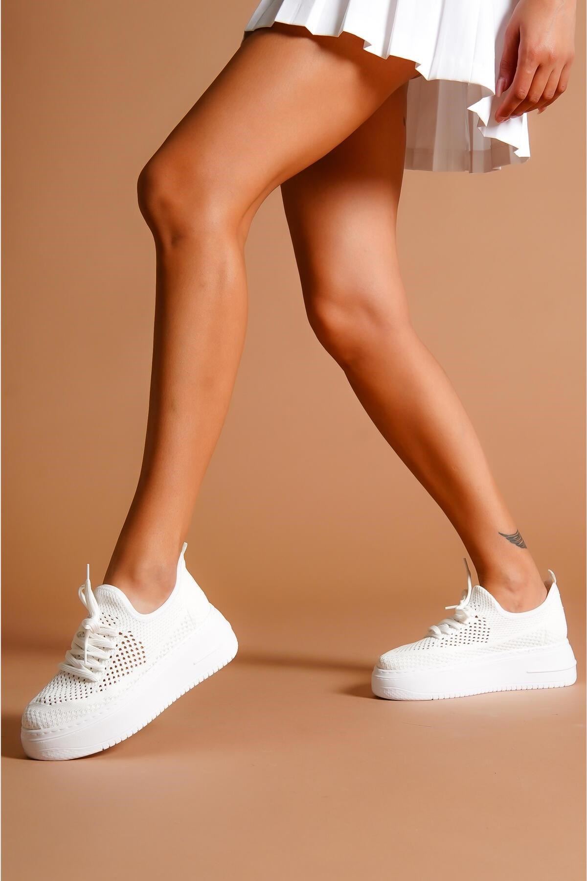 Grito Beyaz Triko Streç Kalın Tabanlı Sneakers