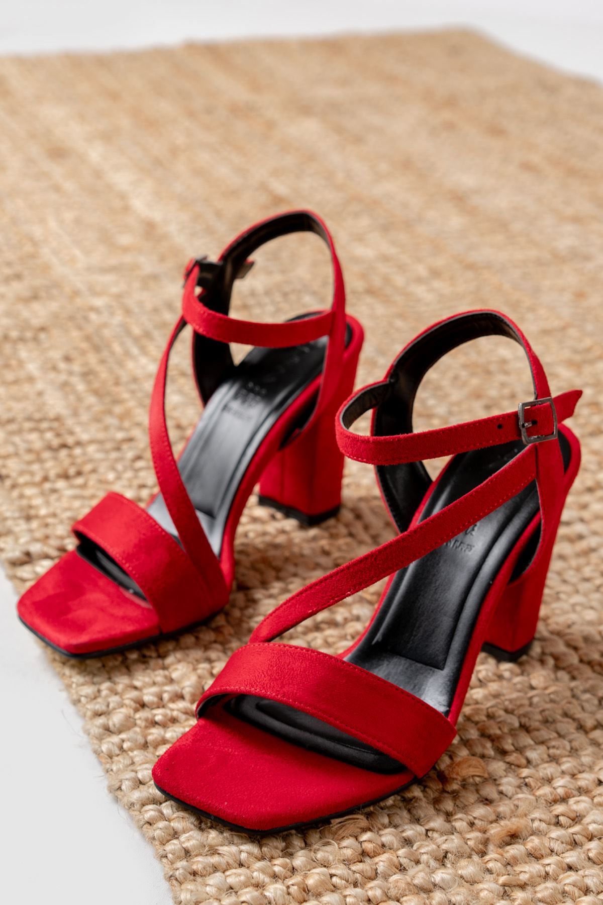 Rashin Kırmızı Süet Yüksek Topuklu Kadın Ayakkabı 