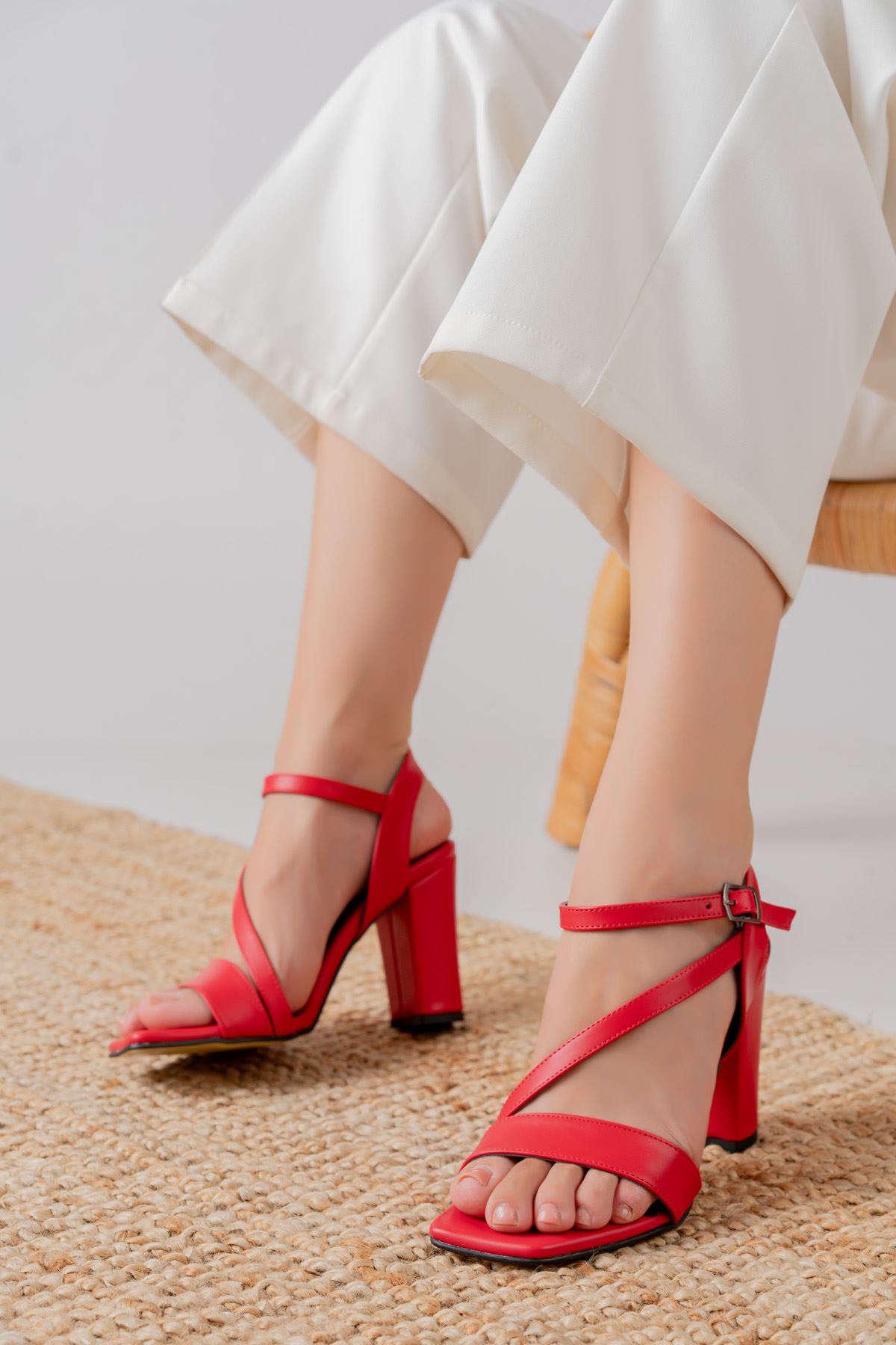 Rashin Kırmızı Cilt Yüksek Topuklu Kadın Ayakkabı