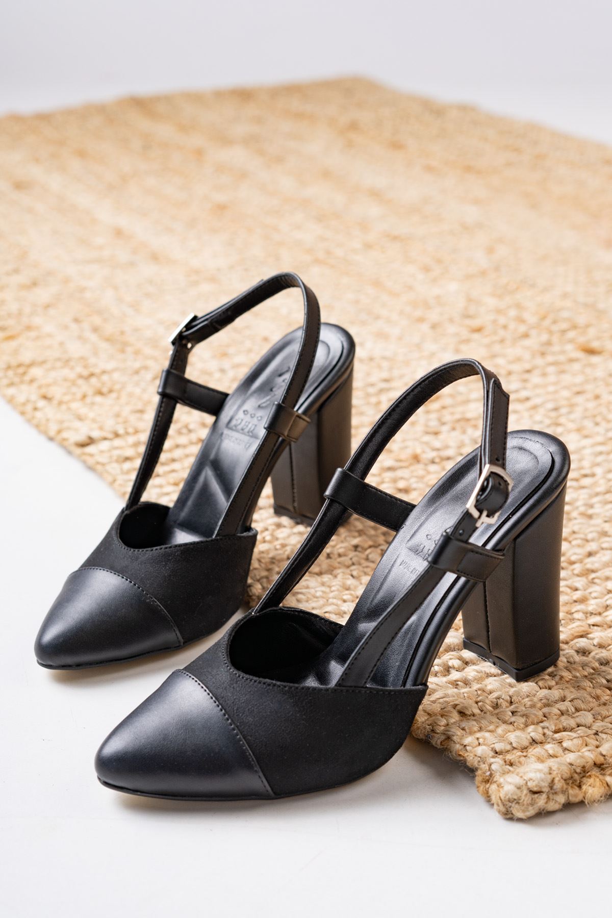 Molpo Siyah Cilt - Süet Yüksek Topuklu Kadın Ayakkabı   