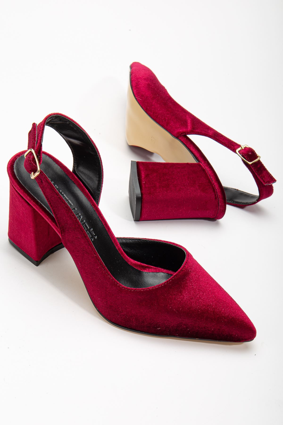 Tonia Bordo Kadife Topuklu Kadın Ayakkabı 