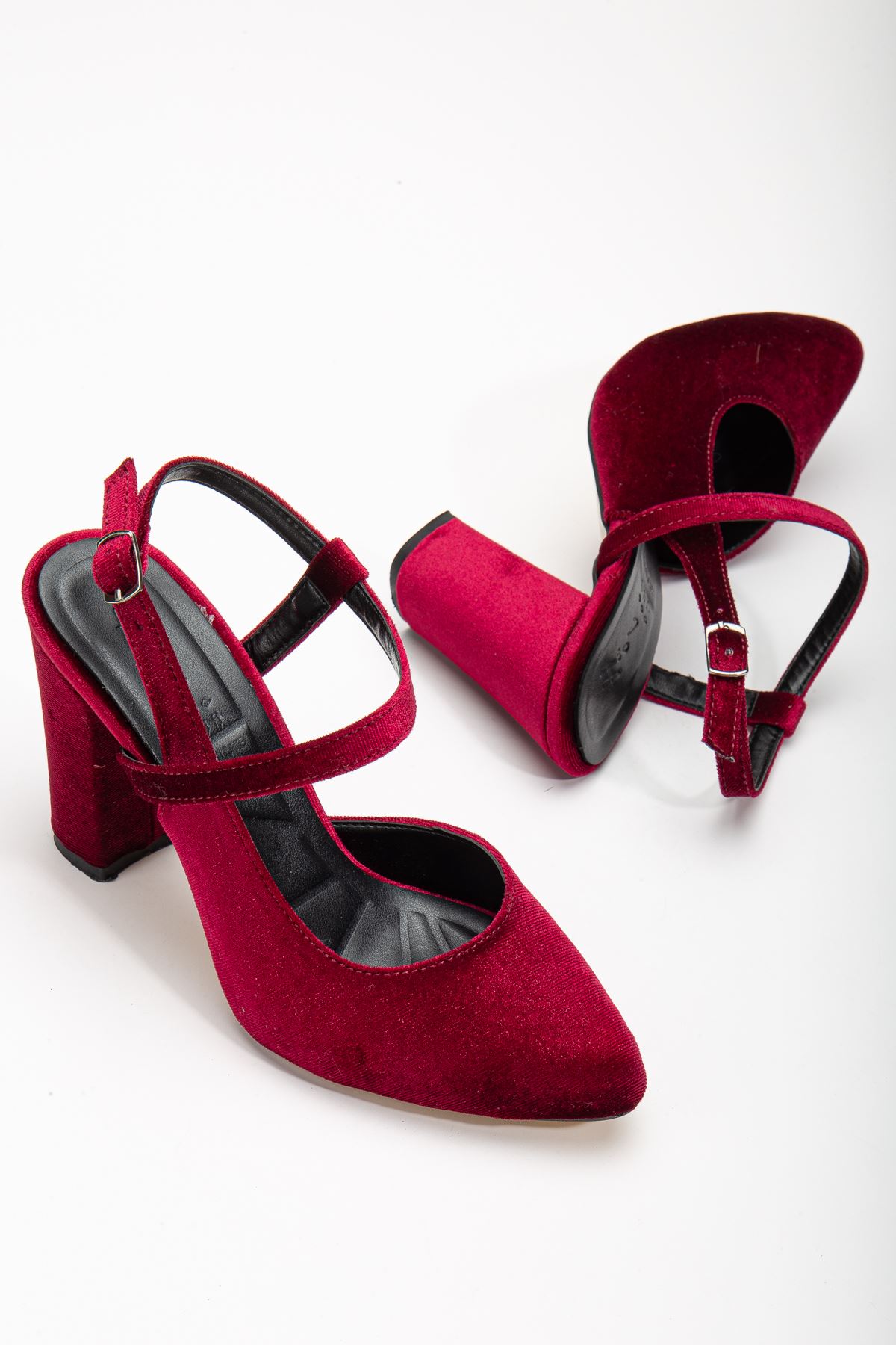 Lotus Bordo Kadife Bilekten Bağlamalı Topuklu Kadın Ayakkabı 