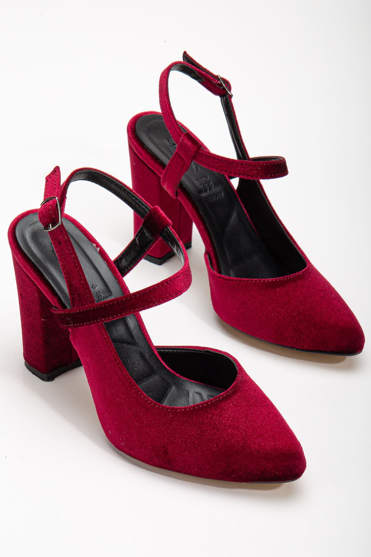Lotus Bordo Kadife Bilekten Bağlamalı Topuklu Kadın Ayakkabı 