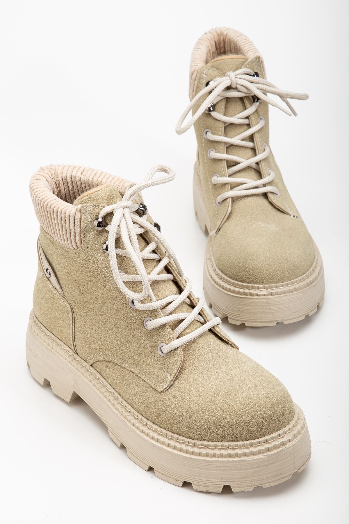 Kadın Krem Cat Bağcık Detaylı  Bot