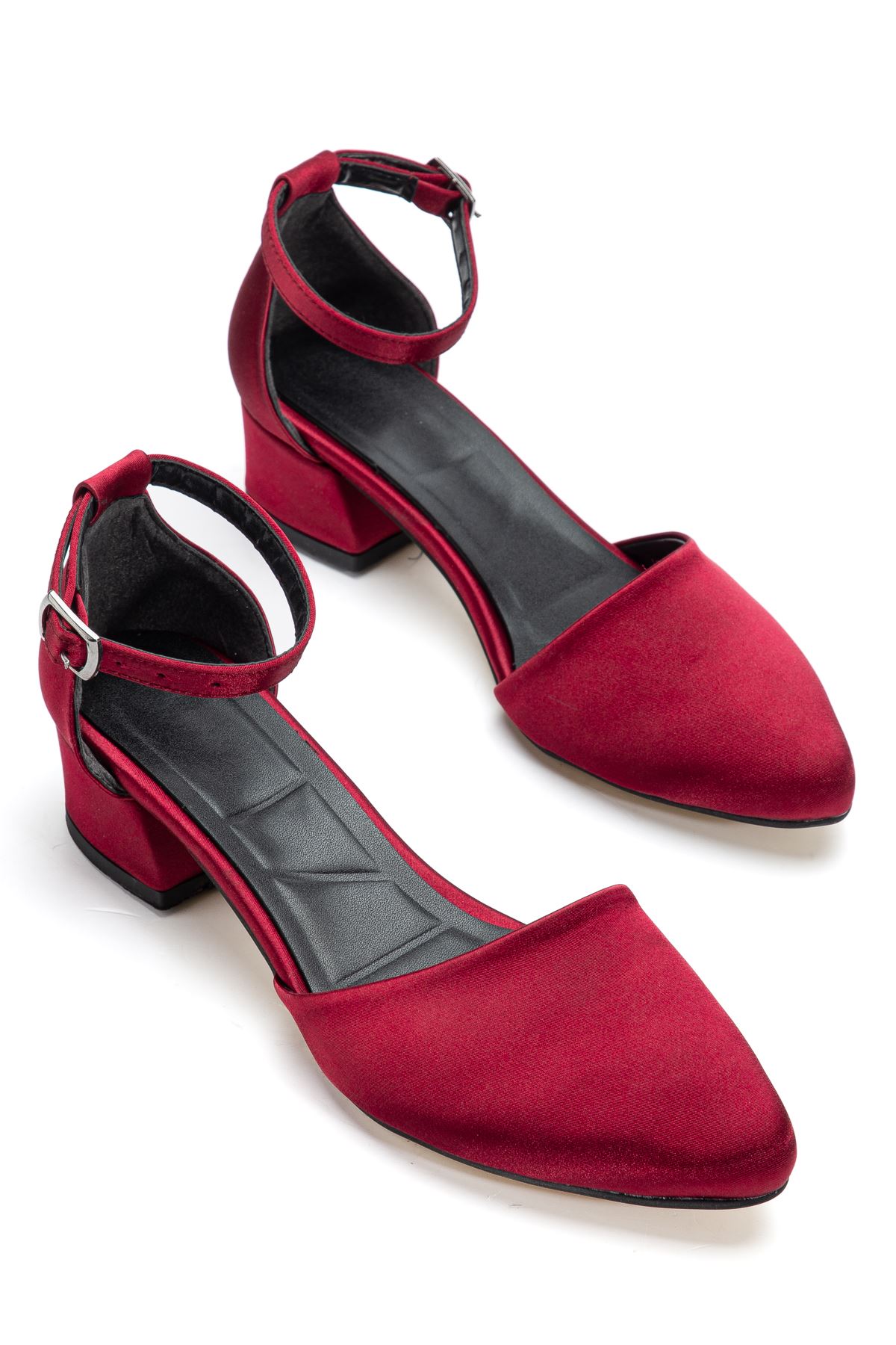 Dary Topuklu Bordo Saten Detaylı Topuklu Ayakkabı 