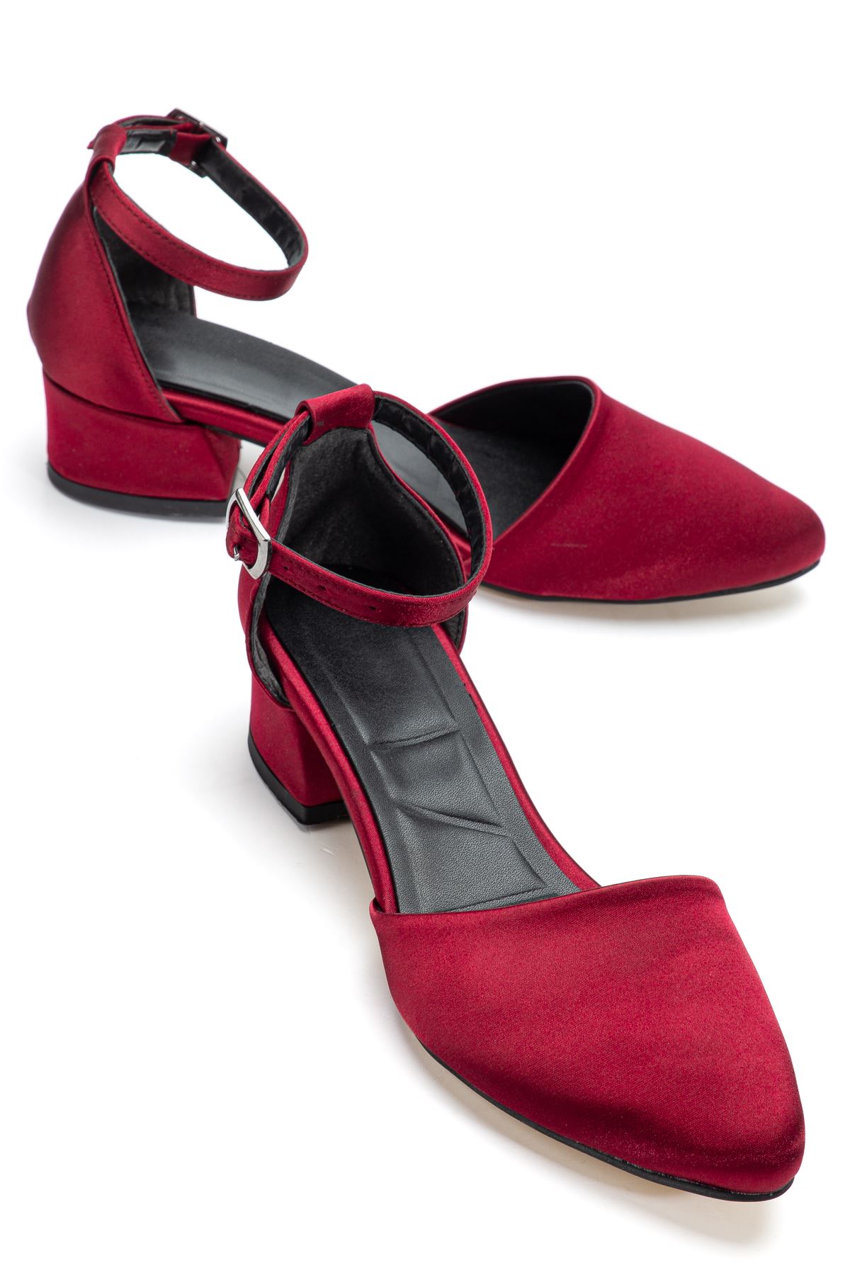 Dary Topuklu Bordo Saten Detaylı Topuklu Ayakkabı 