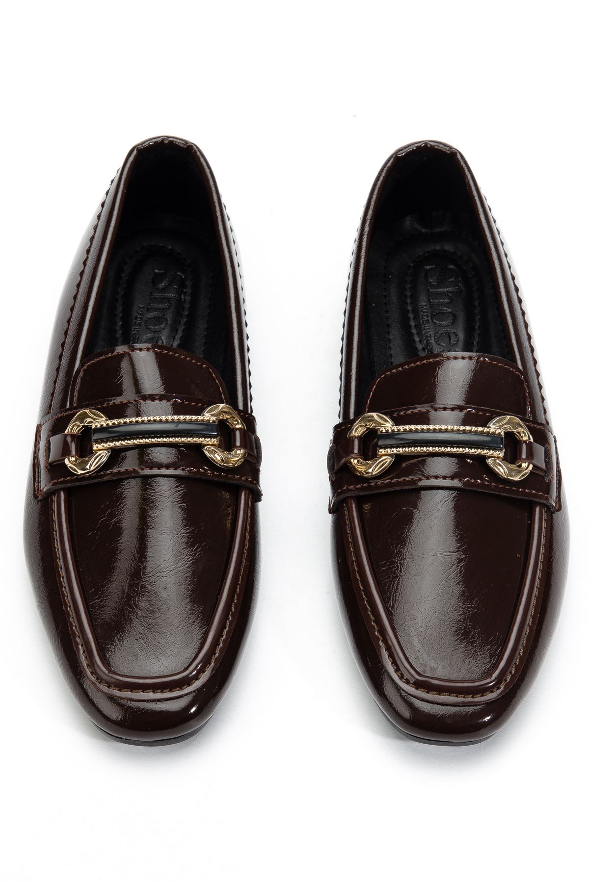 Kadın Acı Kahve Parlak Cilt Toka Detaylı Hafif Ortopedik Babet   