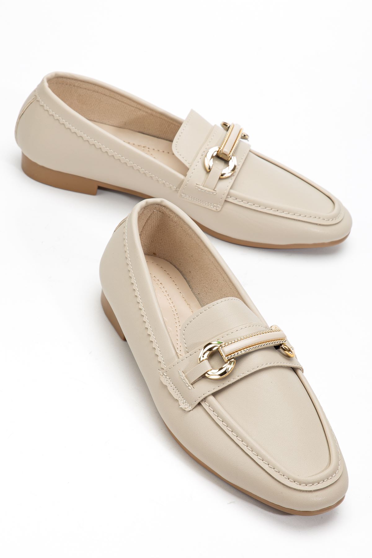 Kadın Krem Cilt Toka Detaylı Hafif Ortopedik Babet  