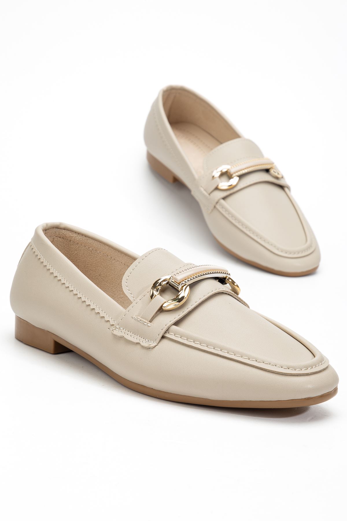 Kadın Krem Cilt Toka Detaylı Hafif Ortopedik Babet  