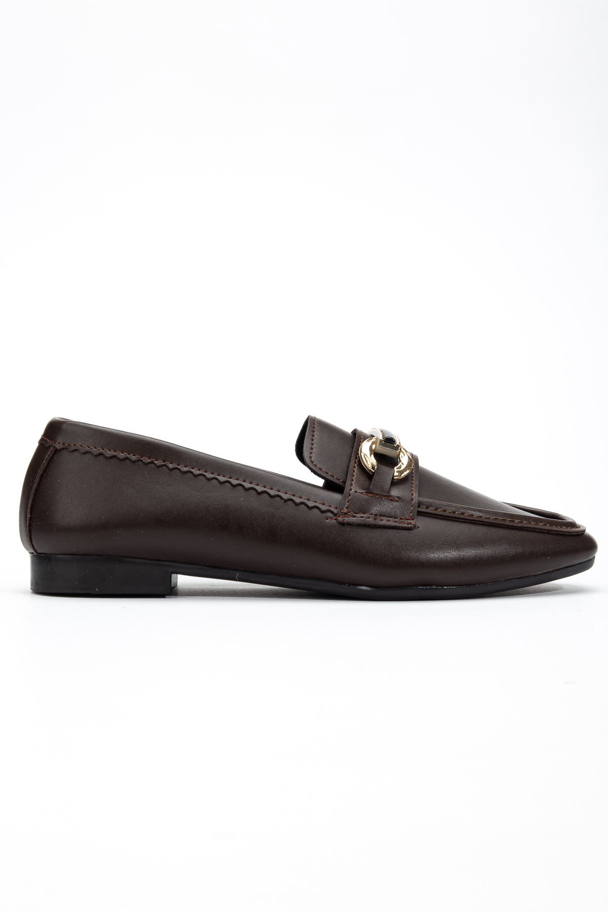 Kadın Acı Kahve Cilt Toka Detaylı Hafif Ortopedik Babet  