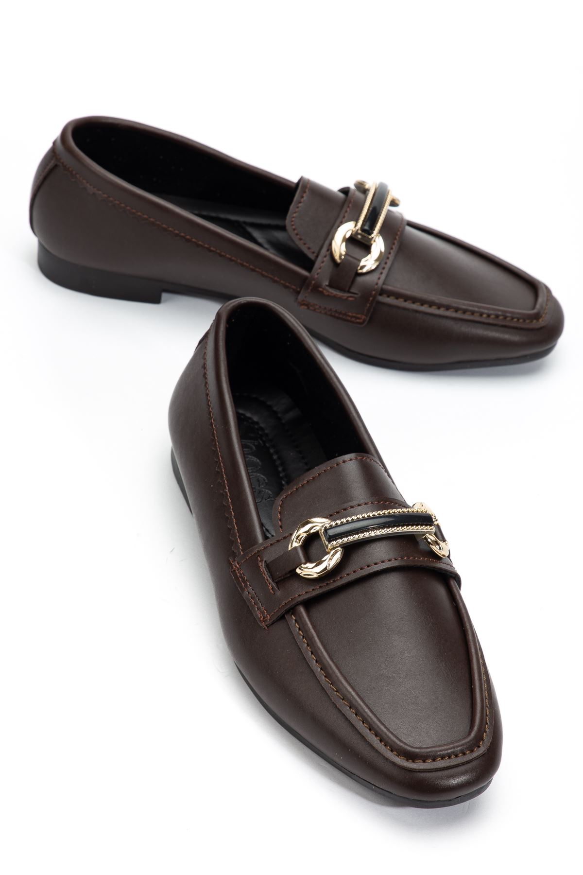 Kadın Acı Kahve Cilt Toka Detaylı Hafif Ortopedik Babet  