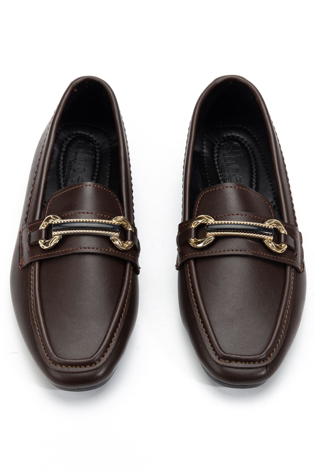 Kadın Acı Kahve Cilt Toka Detaylı Hafif Ortopedik Babet  