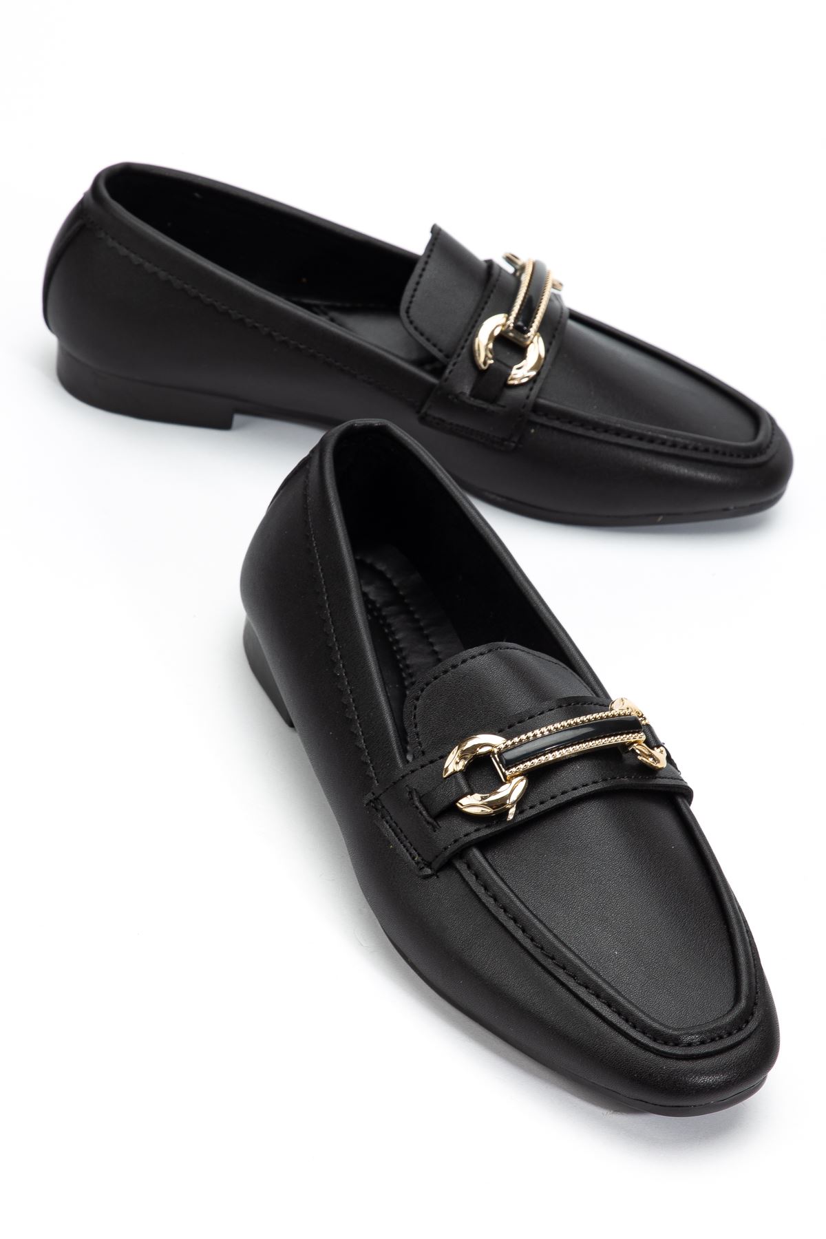 Kadın Siyah Cilt Toka Detaylı Hafif Ortopedik Babet  