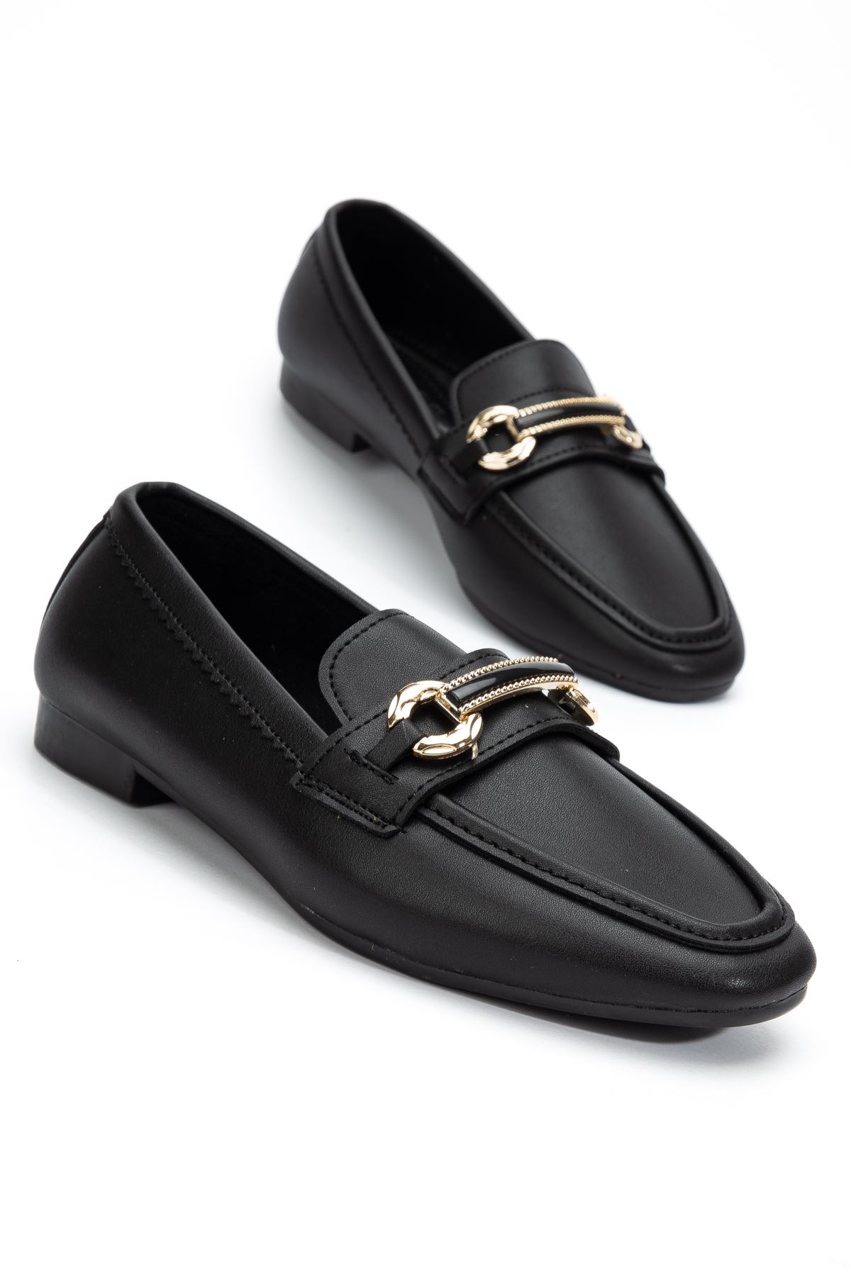 Kadın Siyah Cilt Toka Detaylı Hafif Ortopedik Babet  