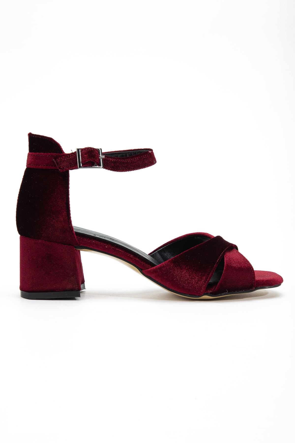 Rosita Bordo Kadife Detaylı Topuklu Kadın Ayakkabı  