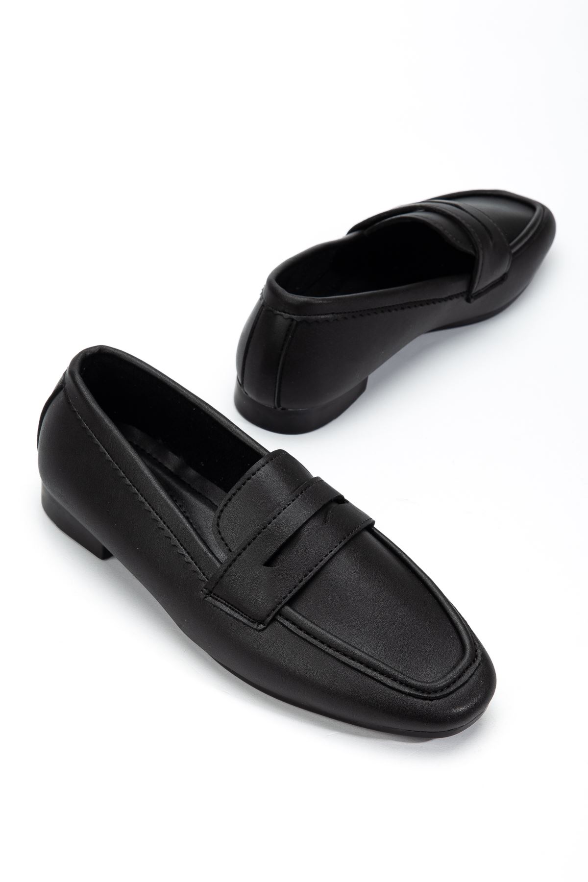 Kadın Siyah Cilt Klasik Düz Taban Hafif Ortopedik Babet