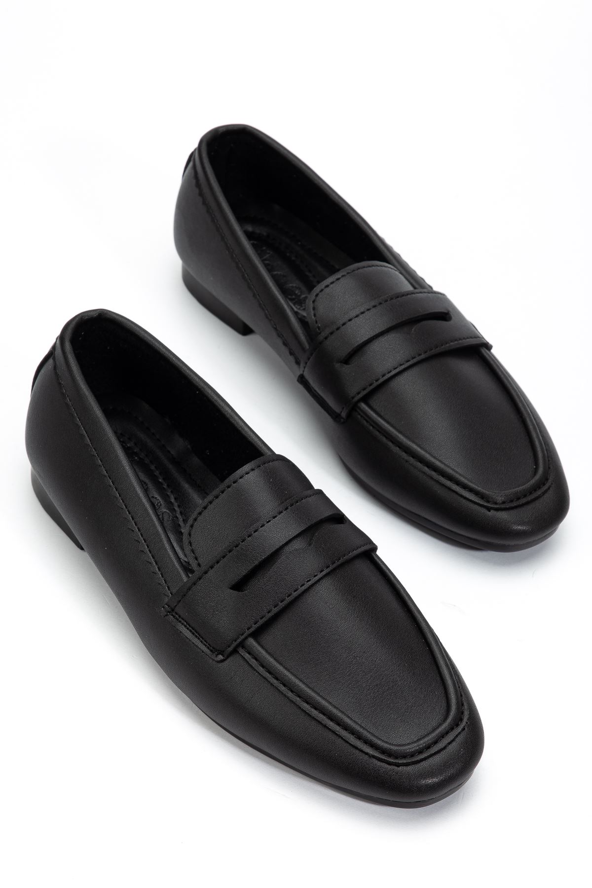 Kadın Siyah Cilt Klasik Düz Taban Hafif Ortopedik Babet