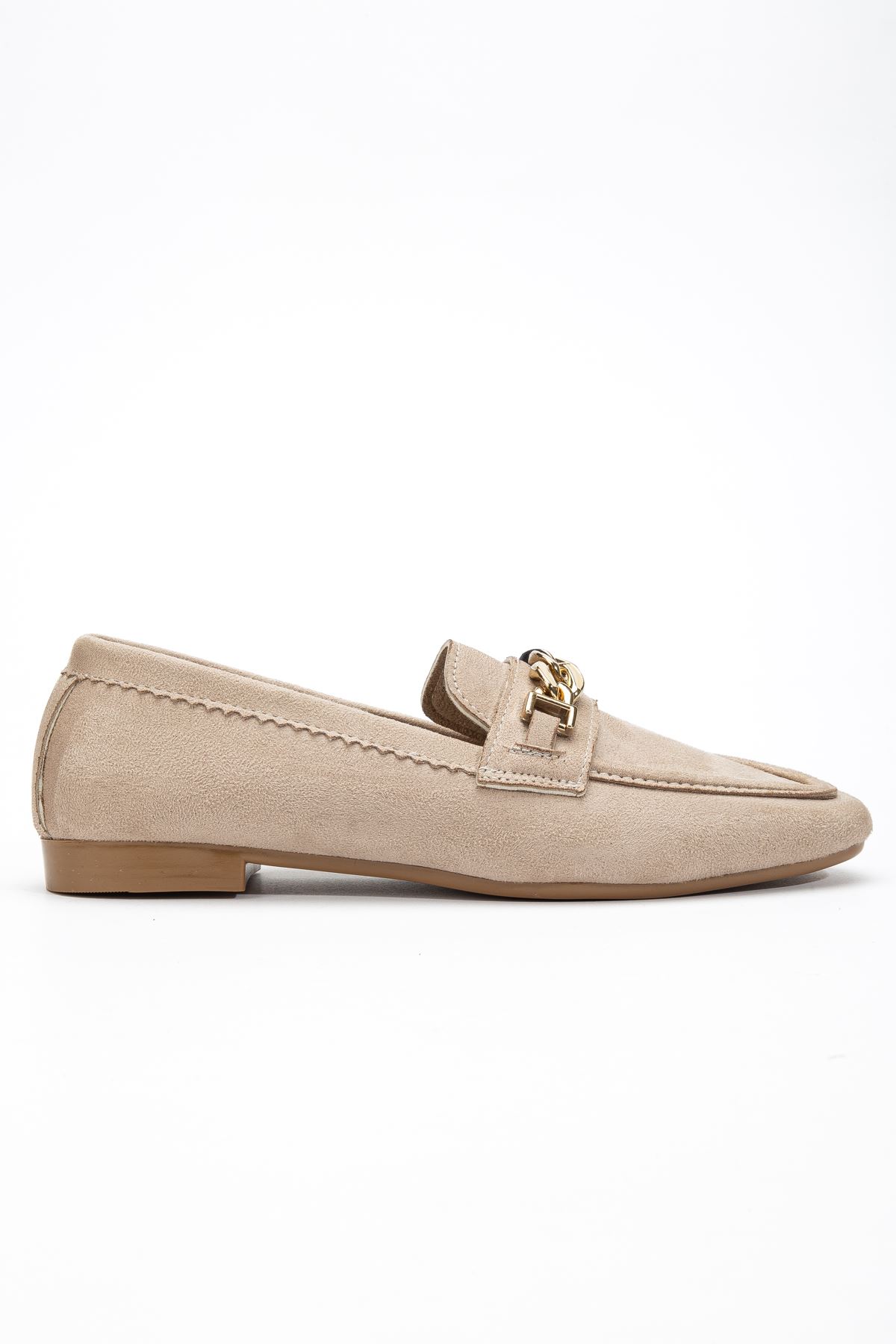 Kadın Bej Süet Tokalı Babet