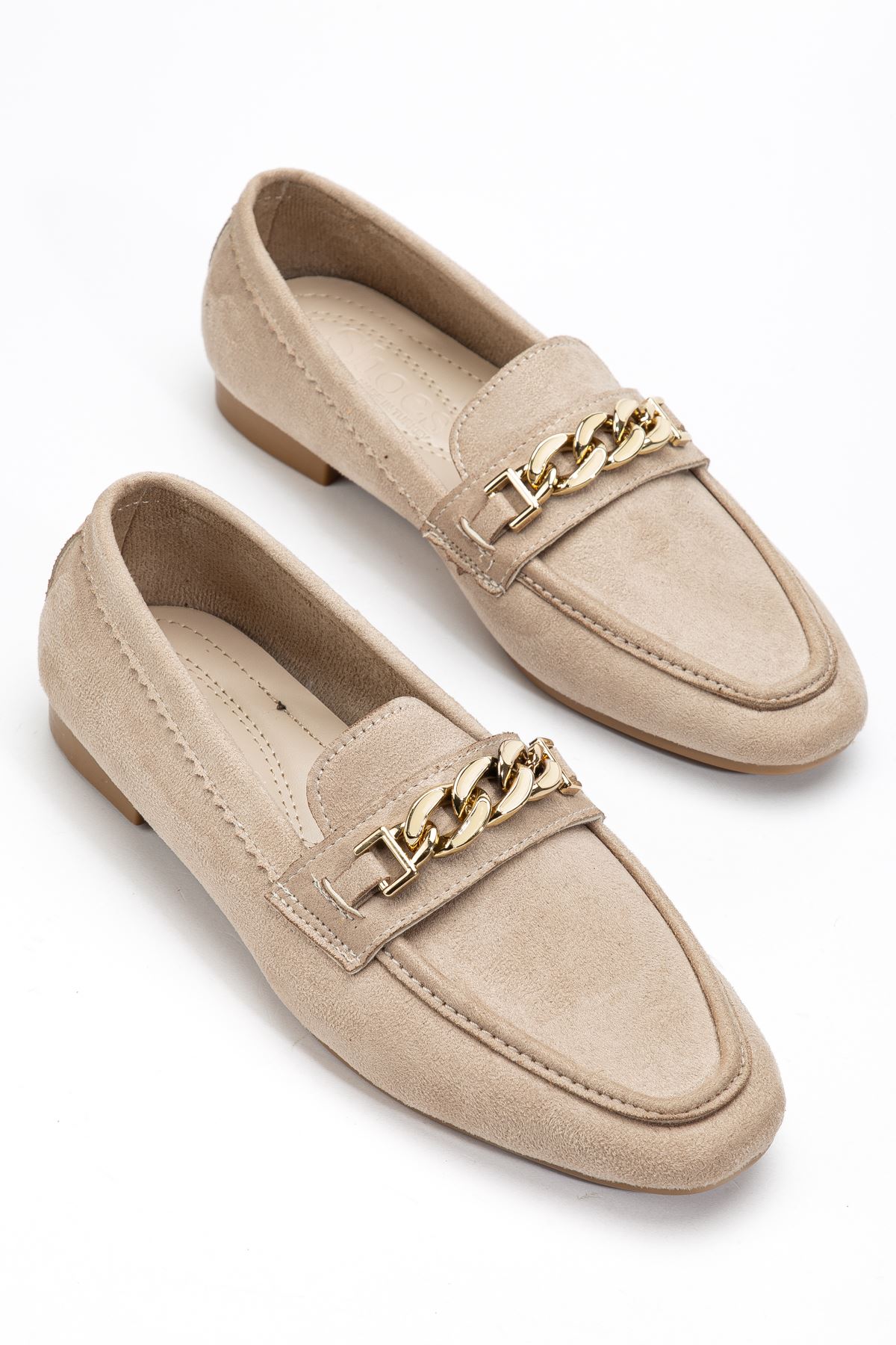 Kadın Bej Süet Tokalı Babet