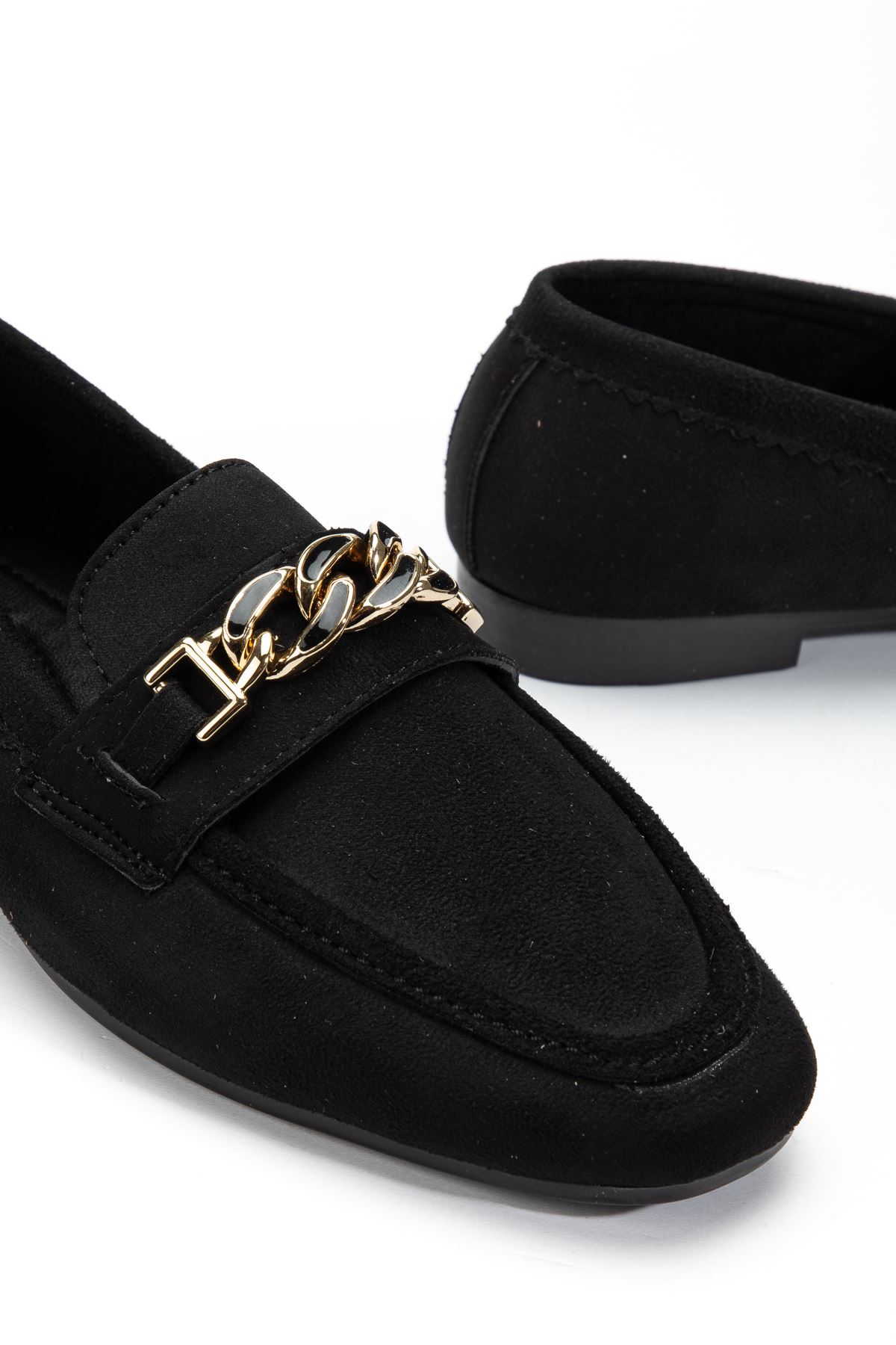 Kadın Siyah Süet Tokalı Babet  