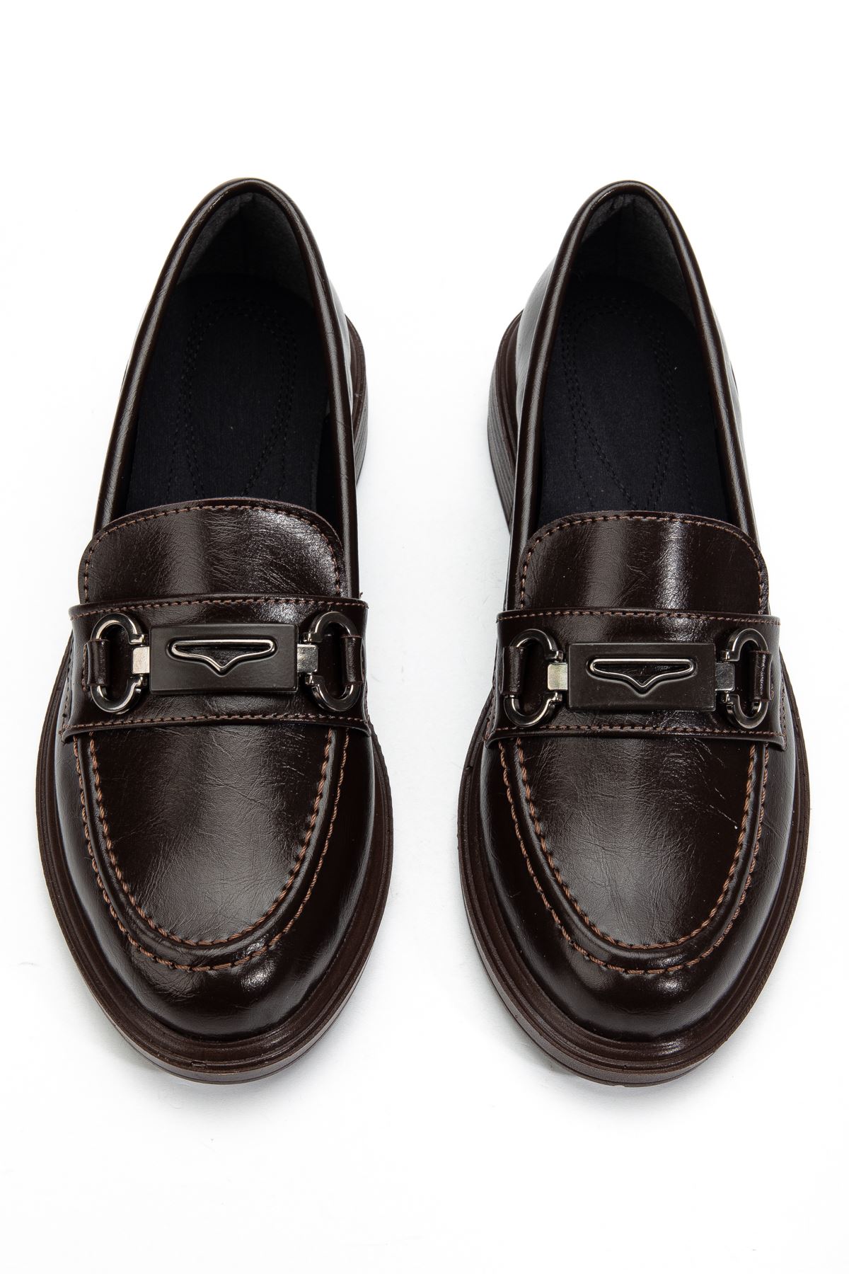 Kadın Acı Kahve Rugan Tokalı Loafer Ayakkabı