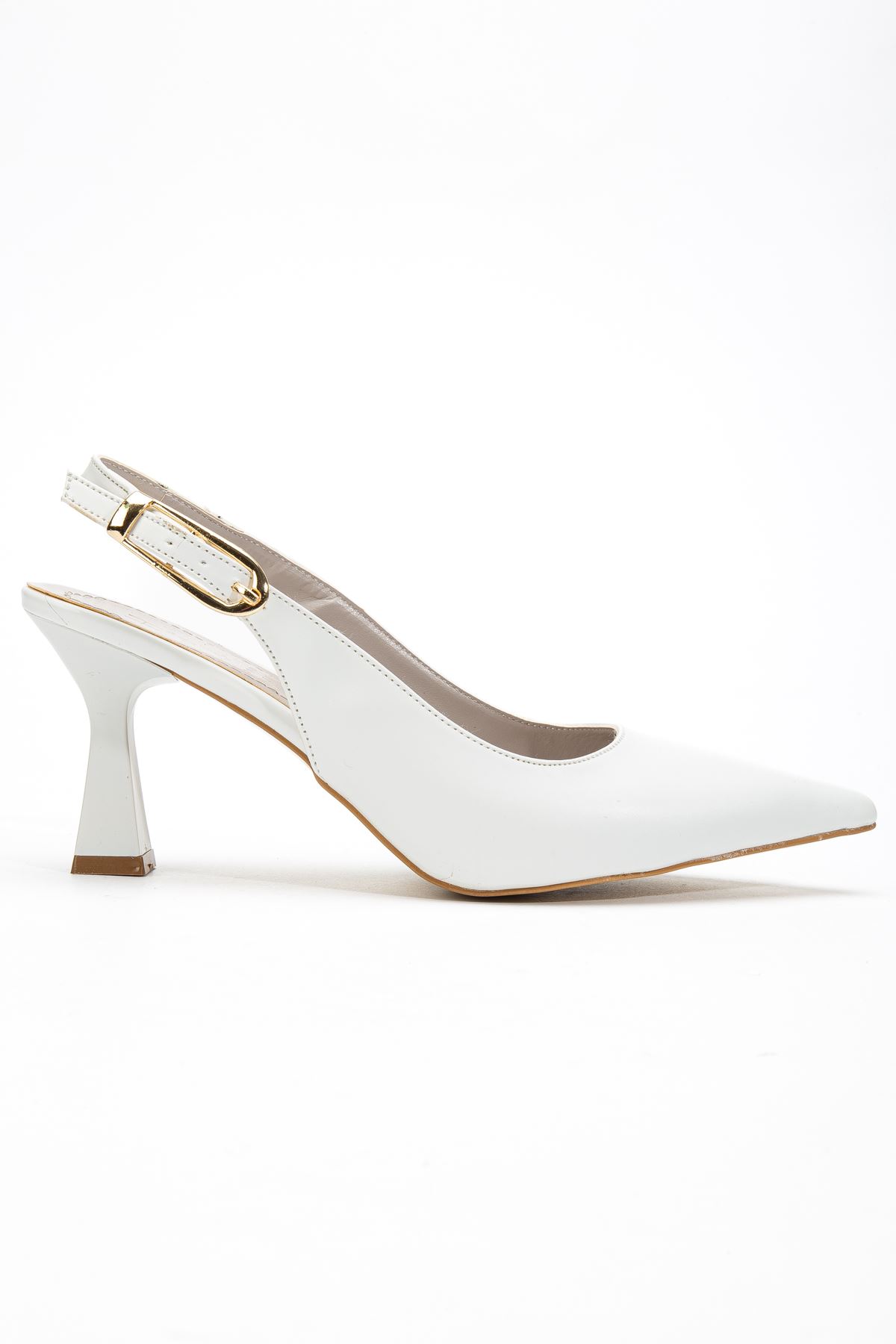Kadın Beyaz Cilt Arka Açık Sivri İnce Topuklu Ayakkabı   