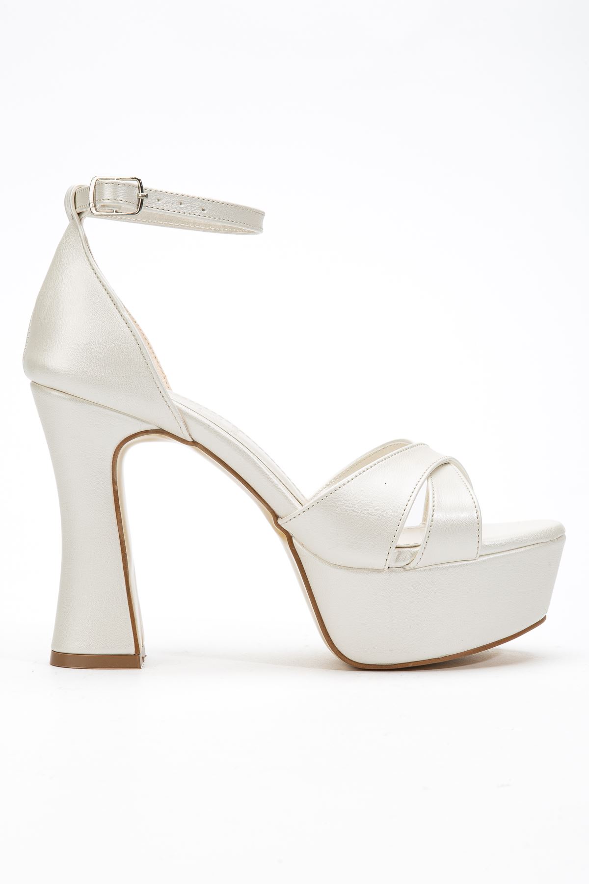Kadın Beyaz Sedef Cilt Platform Topuklu Abiye Ayakkabı