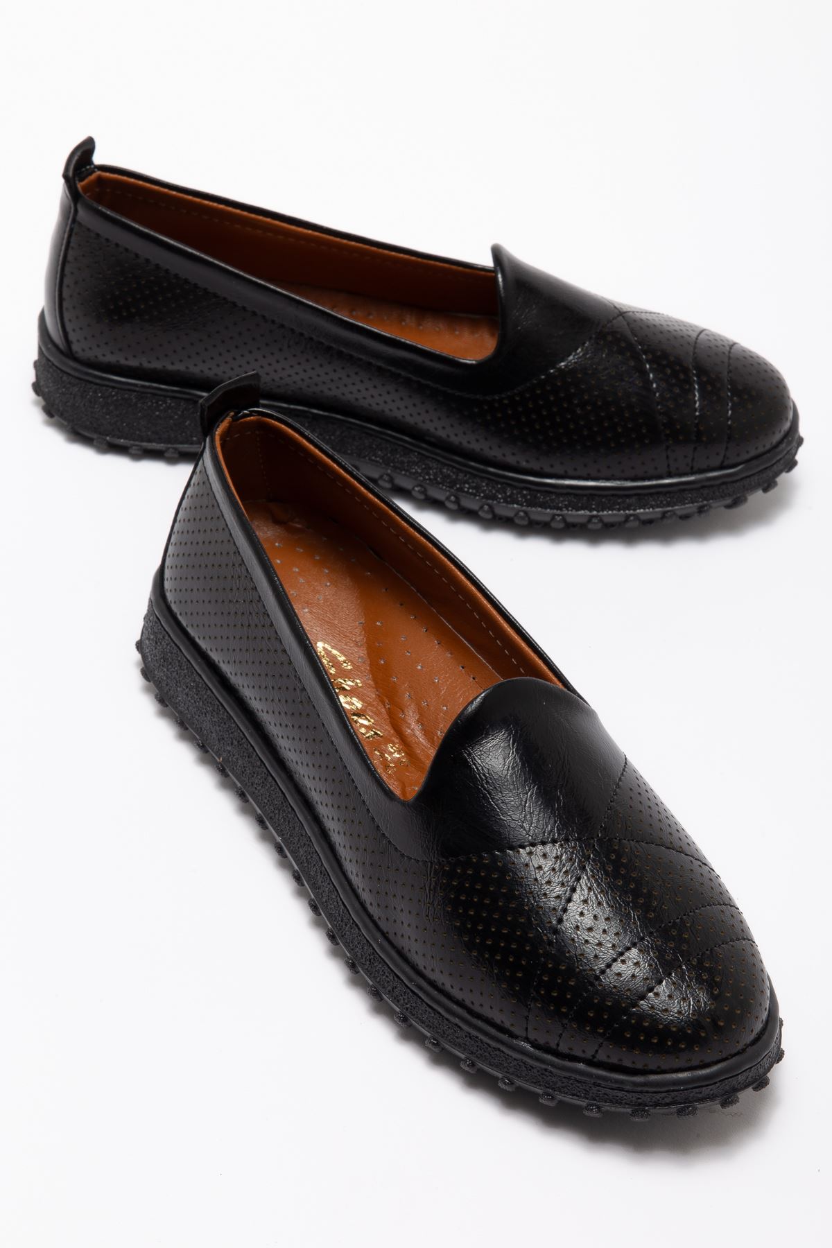 Kadın Siyah Hakiki Deri Ortopedik Babet 