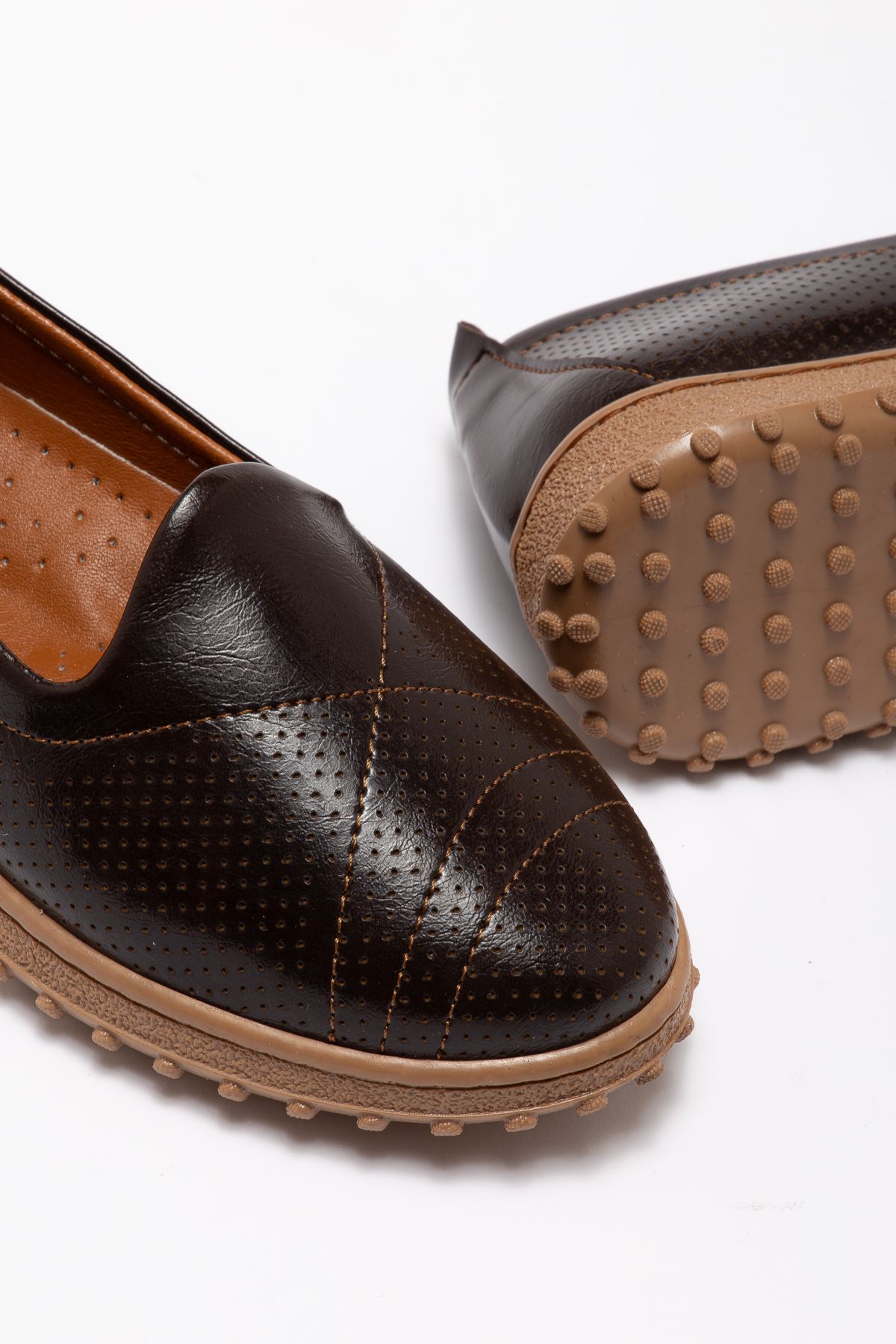 Kadın Acı Kahve İçi Hakiki Deri Ortopedik Babet 