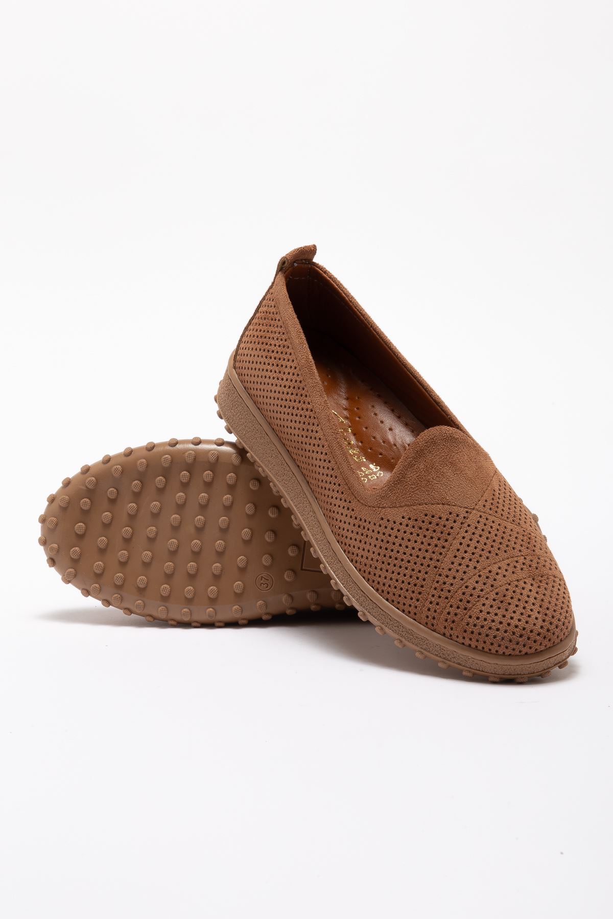 Kadın Kahve Süet İçi Hakiki Deri Ortopedik Babet