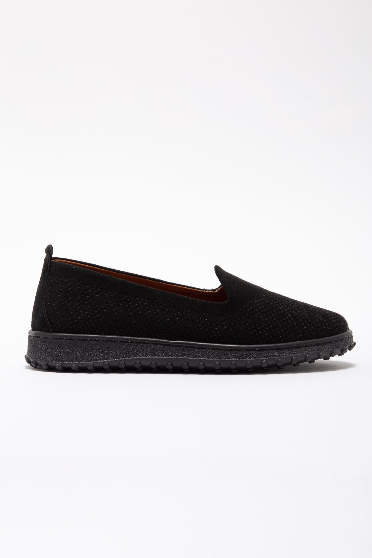 Kadın Siyah Süet Hakiki Deri  Ortopedik Babet