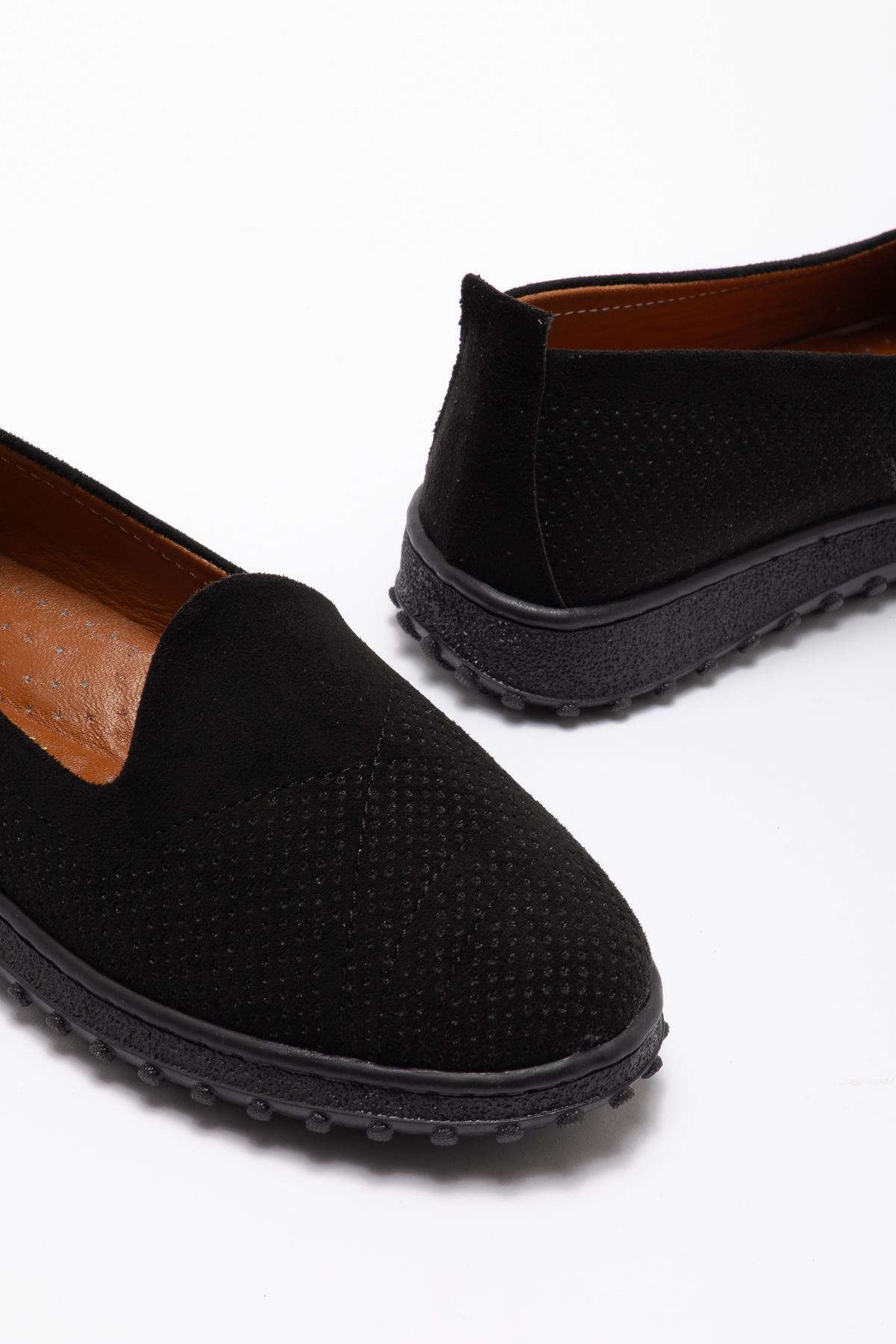 Kadın Siyah Süet İçi Hakiki Deri Ortopedik Babet