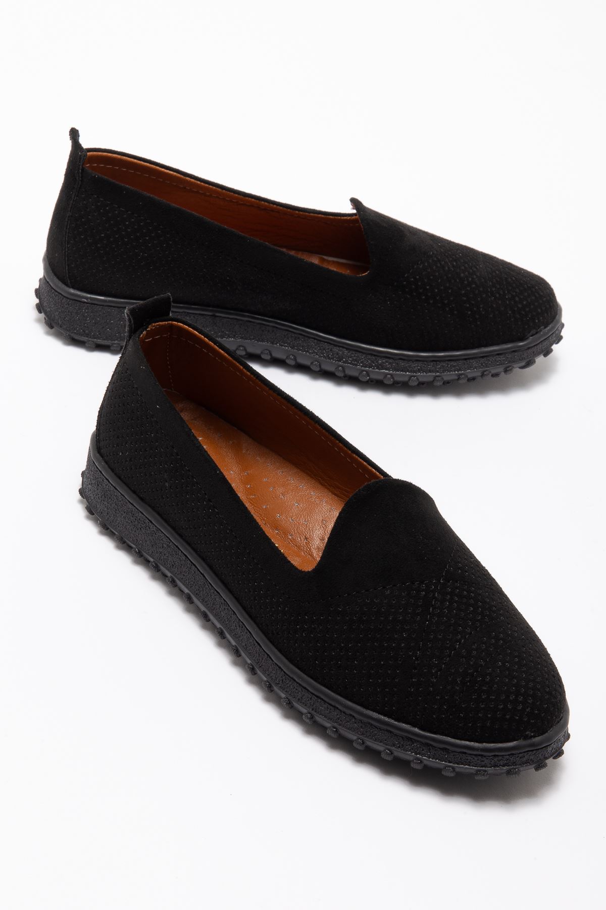 Kadın Siyah Süet Hakiki Deri  Ortopedik Babet