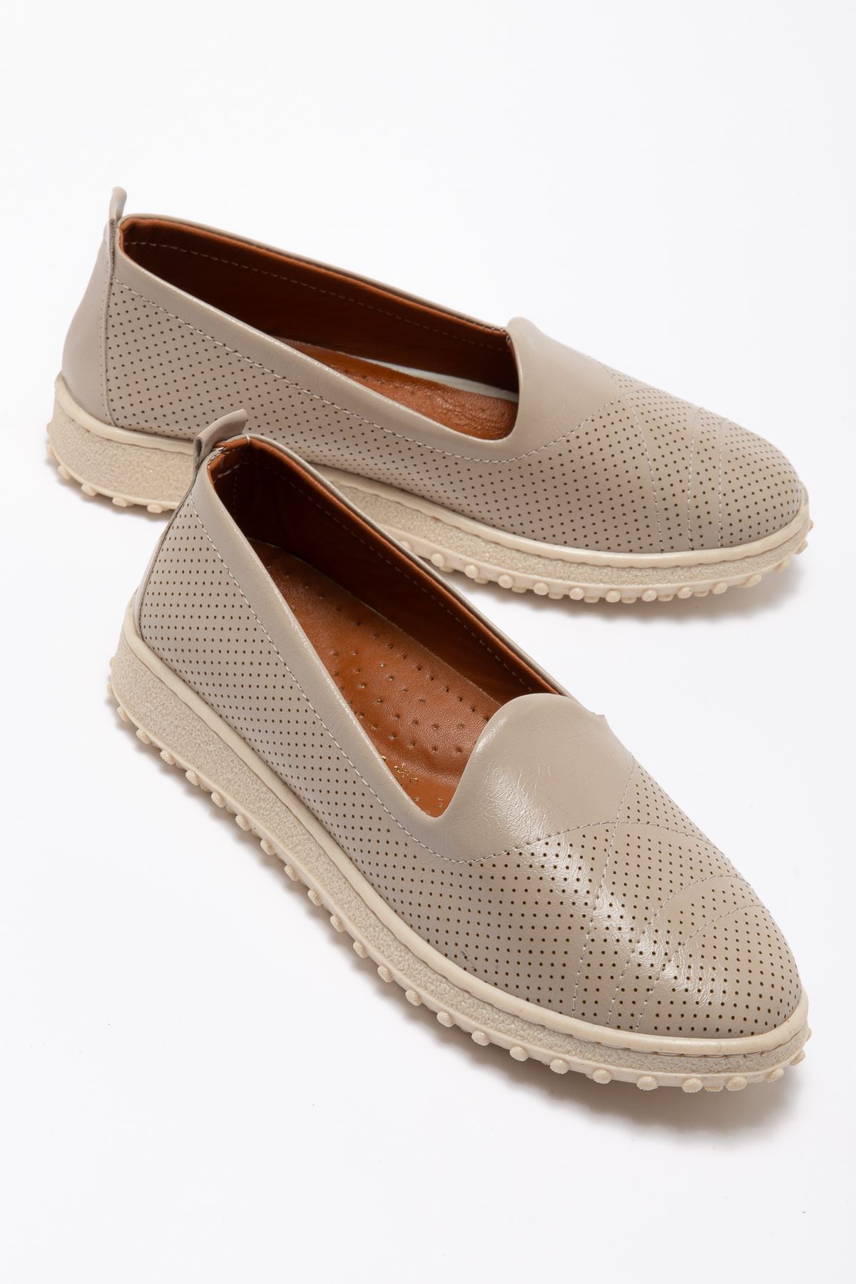 Kadın Bej Hakiki Deri Ortopedik Babet