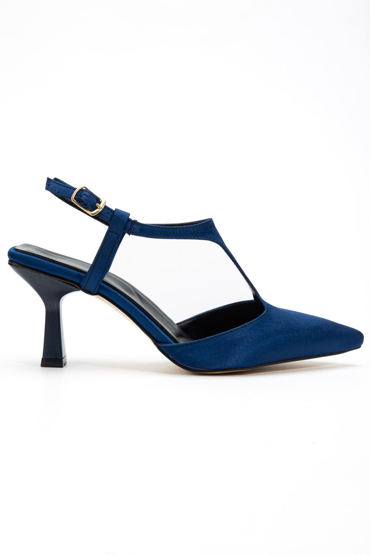 Lorea Kadın Lacivert Saten Sivri Burun İnce Topuklu Ayakkabı