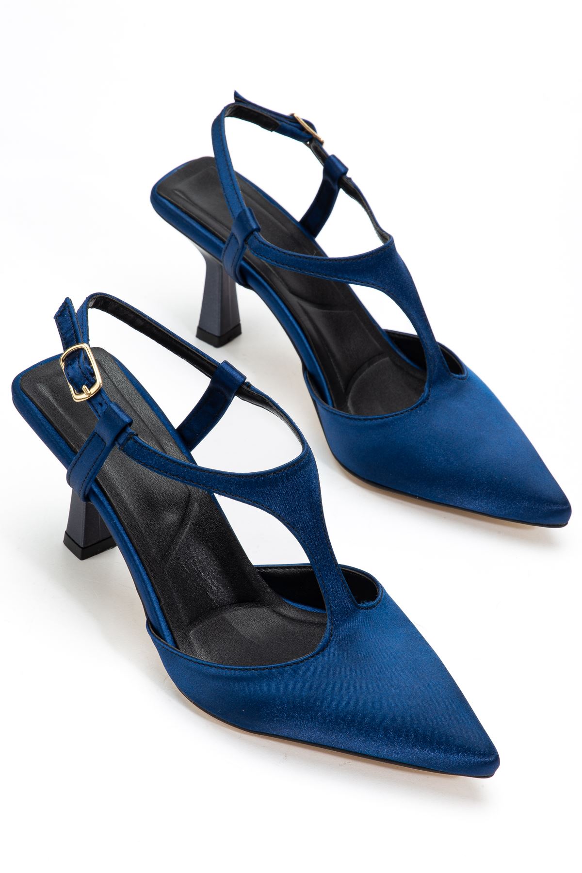 Lorea Kadın Lacivert Saten Sivri Burun İnce Topuklu Ayakkabı