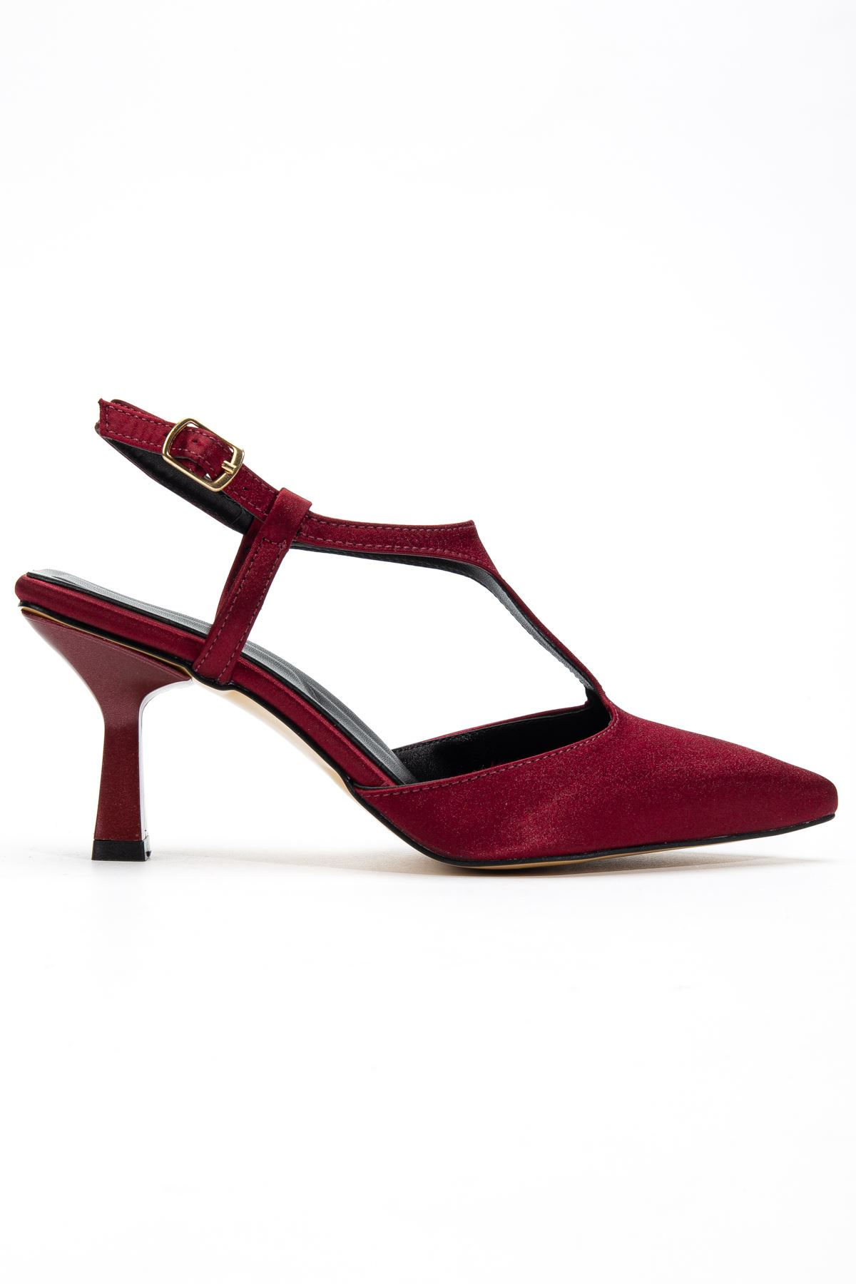 Lorea Kadın Bordo Saten Sivri Burun İnce Topuklu Ayakkabı  
