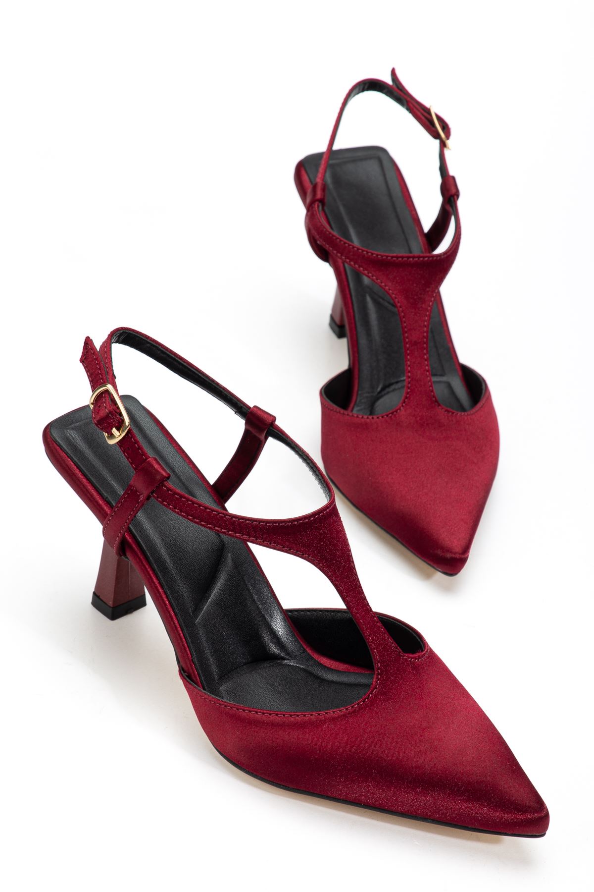 Lorea Kadın Bordo Saten Sivri Burun İnce Topuklu Ayakkabı  