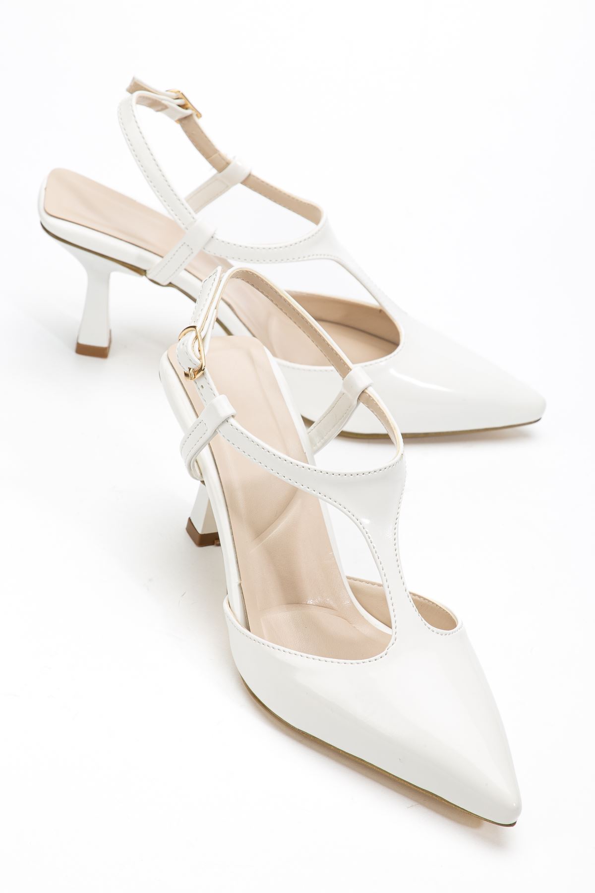 Lorea Kadın Beyaz Rugan Sivri Burun İnce Topuklu Ayakkabı   